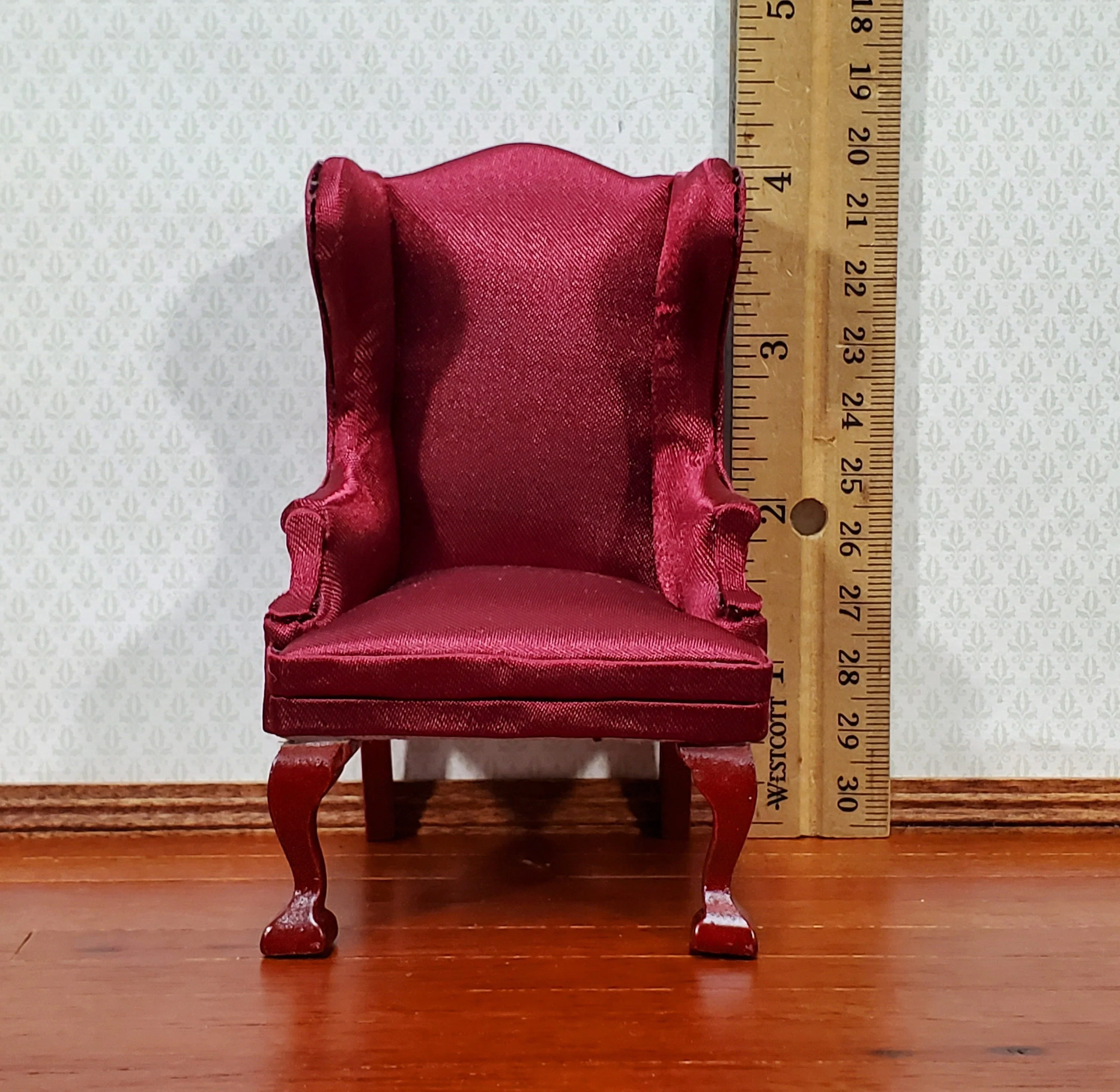 Dollhouse Arm Chair Wing Back Burgundy 1:12 Scale Miniature Furniture Living Room - Image 4