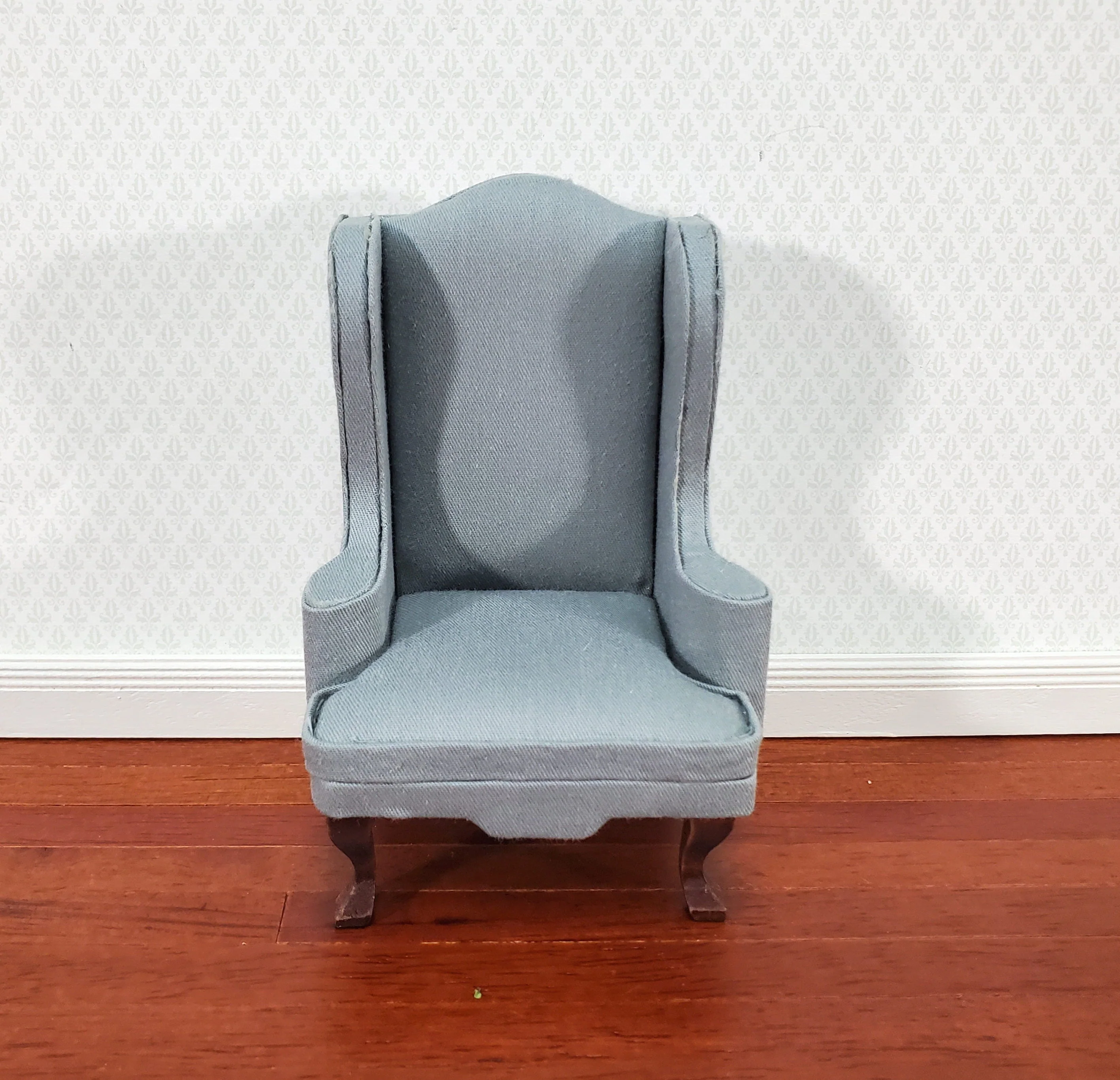 Dollhouse Arm Chair Wing Back Gray Fabric 1:12 Scale Miniature Furniture - Image 3