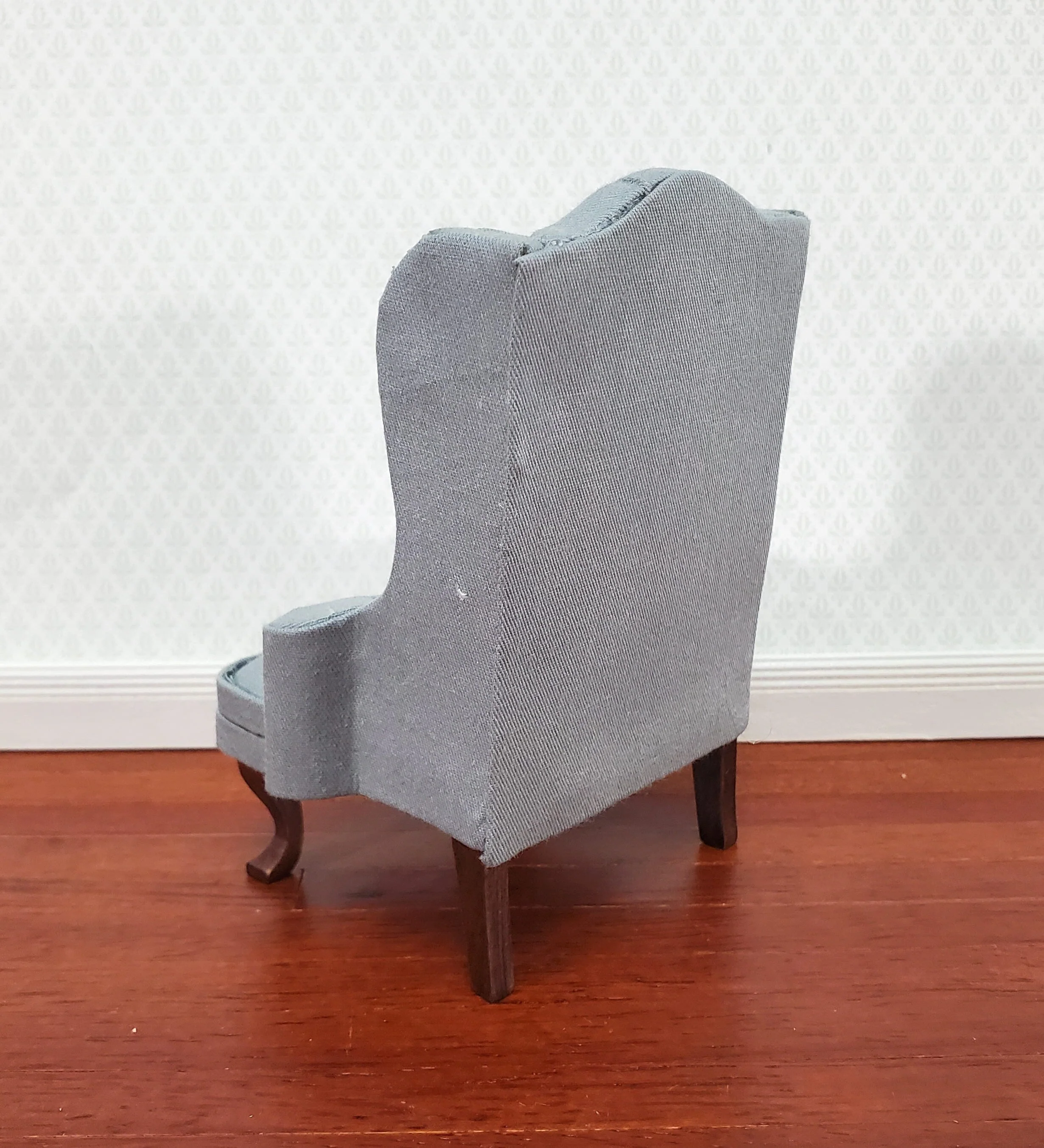 Dollhouse Arm Chair Wing Back Gray Fabric 1:12 Scale Miniature Furniture - Image 4