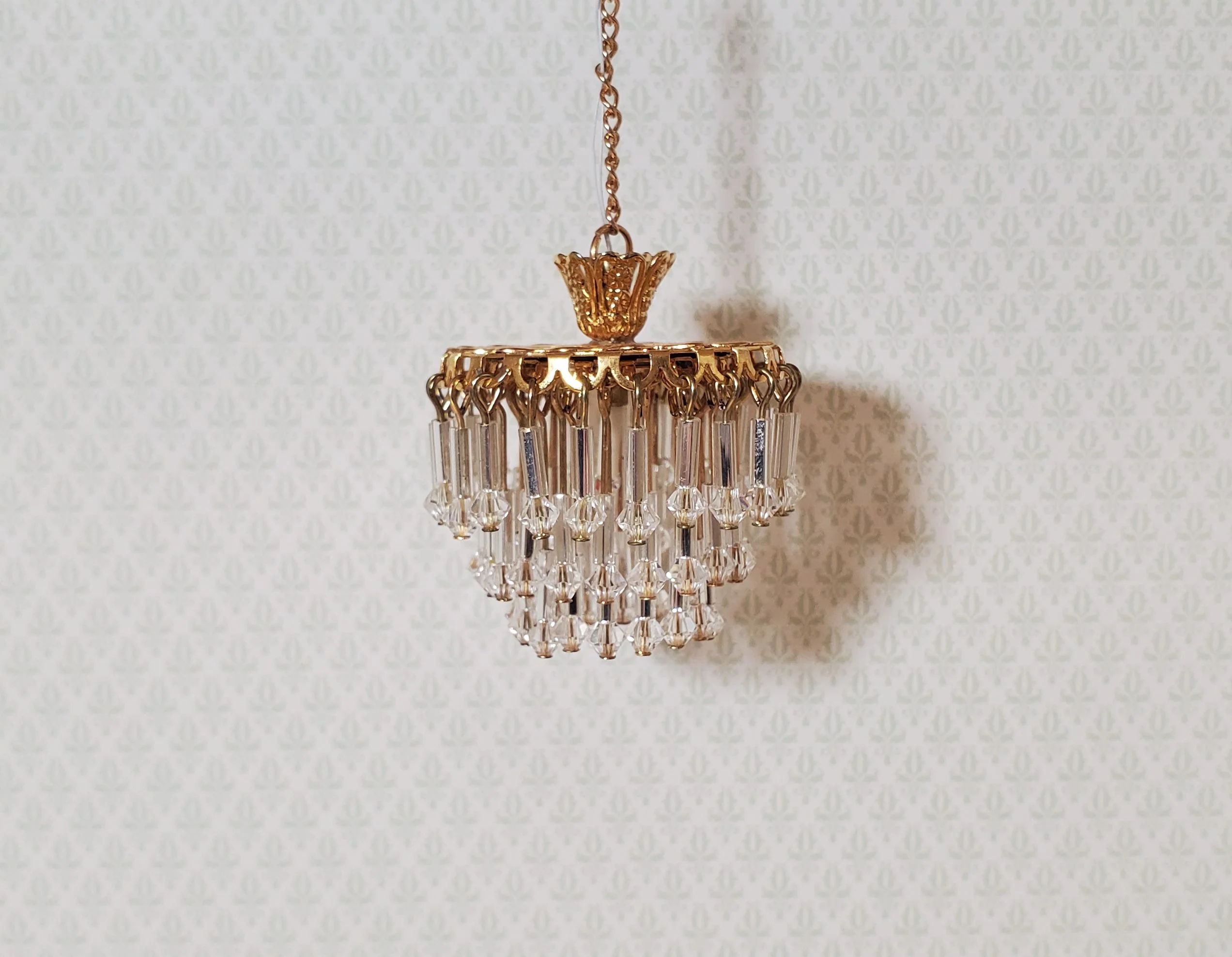 Dollhouse Art Deco Waterfall Crystal Ceiling Light Real Glass 12 Volt 1:12 Scale - Image 2