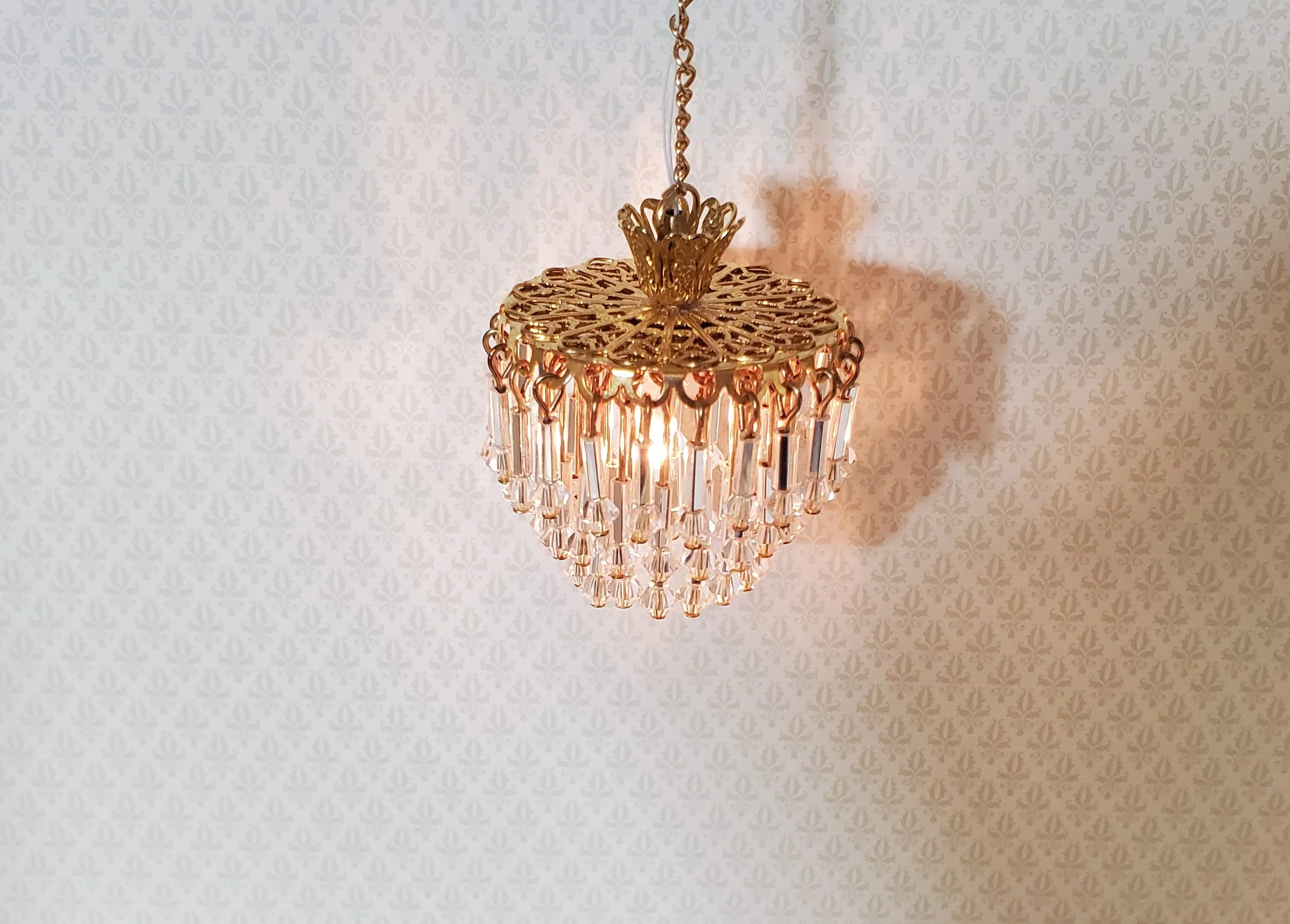 Dollhouse Art Deco Waterfall Crystal Ceiling Light Real Glass 12 Volt 1:12 Scale - Image 3