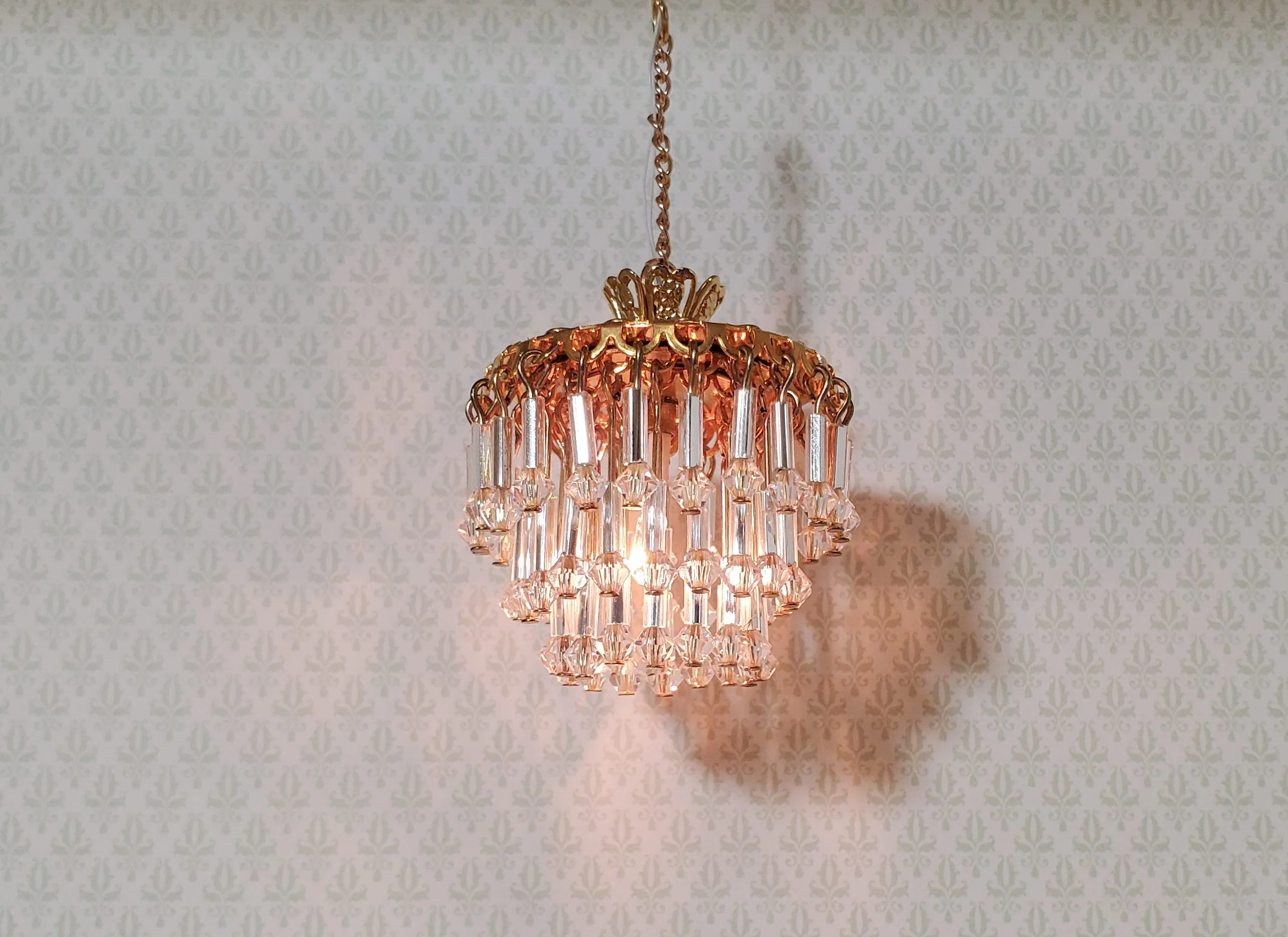 Dollhouse Art Deco Waterfall Crystal Ceiling Light Real Glass 12 Volt 1:12 Scale - Image 4