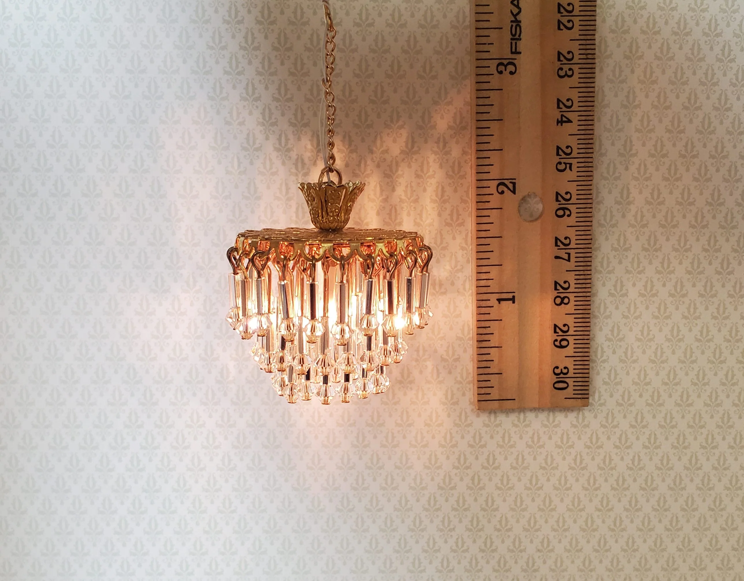 Dollhouse Art Deco Waterfall Crystal Ceiling Light Real Glass 12 Volt 1:12 Scale - Image 5