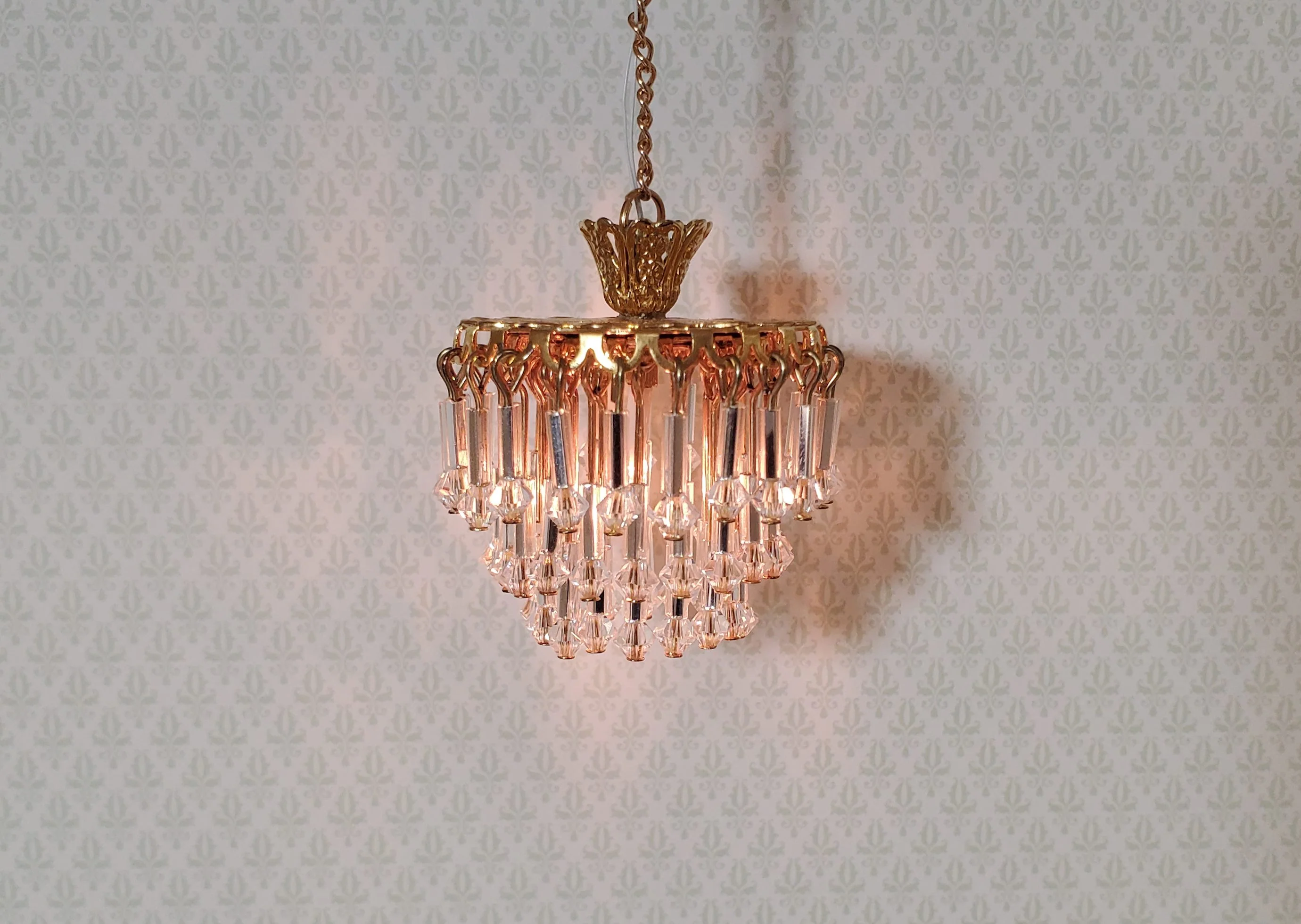 Dollhouse Art Deco Waterfall Crystal Ceiling Light Real Glass 12 Volt 1:12 Scale - Image 6