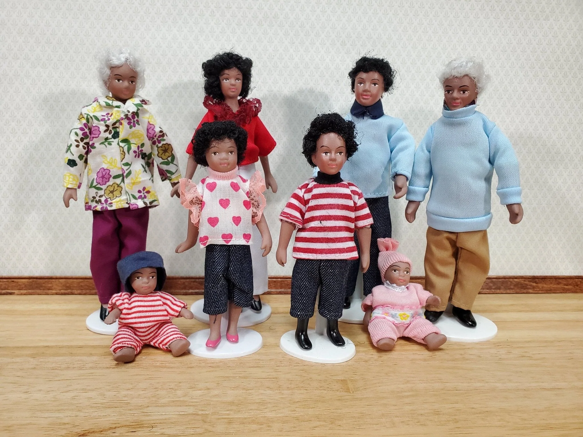 Dollhouse Baby Doll Black Brown Boy Porcelain Moveable 1:12 Scale Miniature Pink Outfit - Image 4