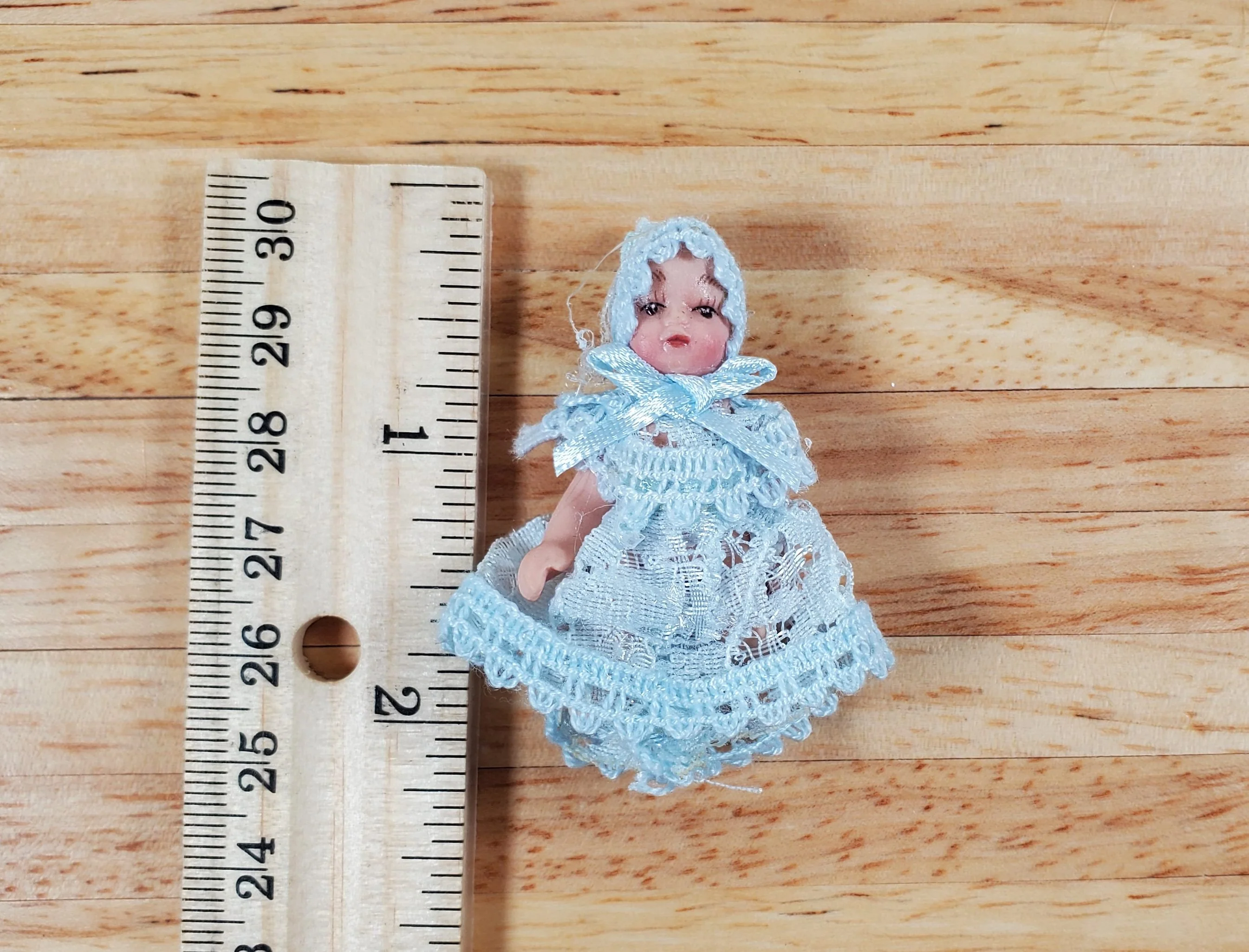 Dollhouse Baby Doll Porcelain Moveable 1:12 Scale Miniature Blue Lace Outfit - Image 4