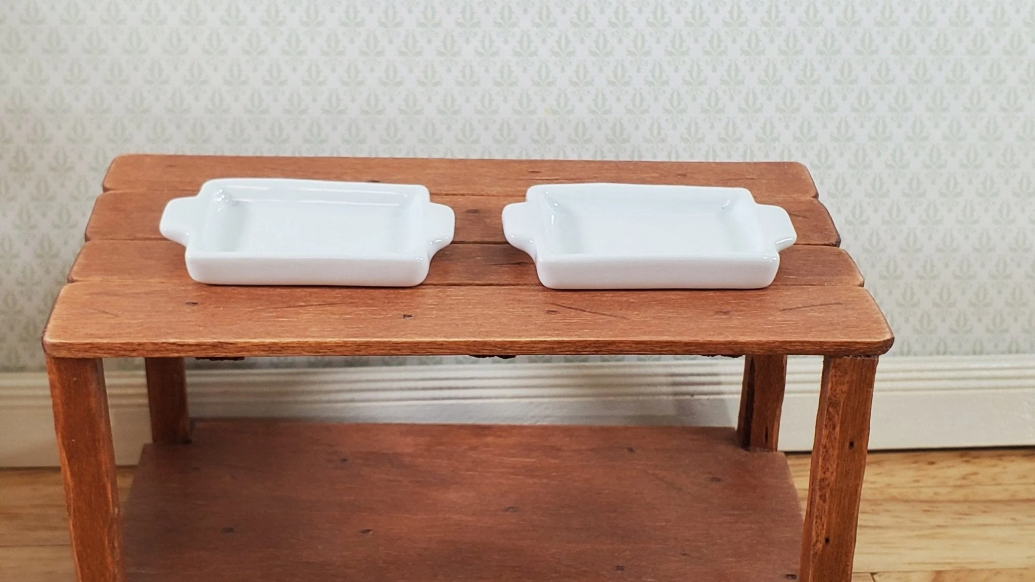 Dollhouse Baking Tray Cookie Sheet White Ceramic x2 1:12 Scale Miniature Dishes - Image 2