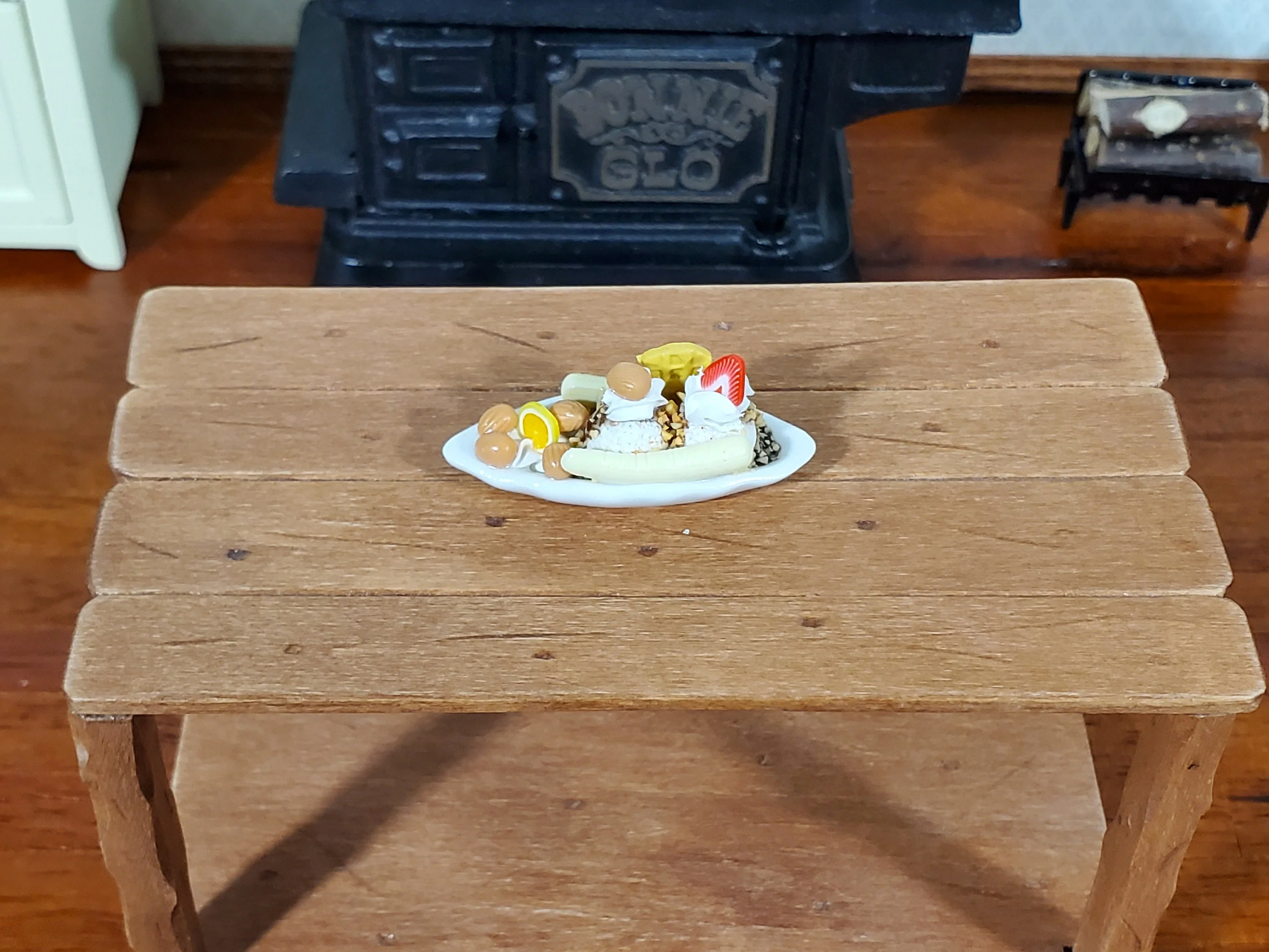 Dollhouse Banana Split Ice Cream Sundae 2 Scoops LARGE Miniature Dessert Food - Image 2