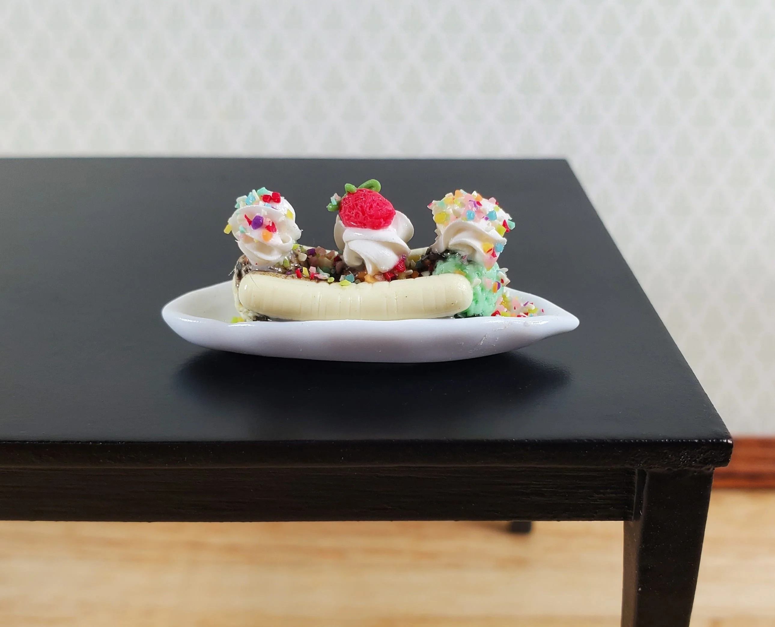 Dollhouse Banana Split Ice Cream Sundae 3 Scoops LARGE Miniature - Image 2