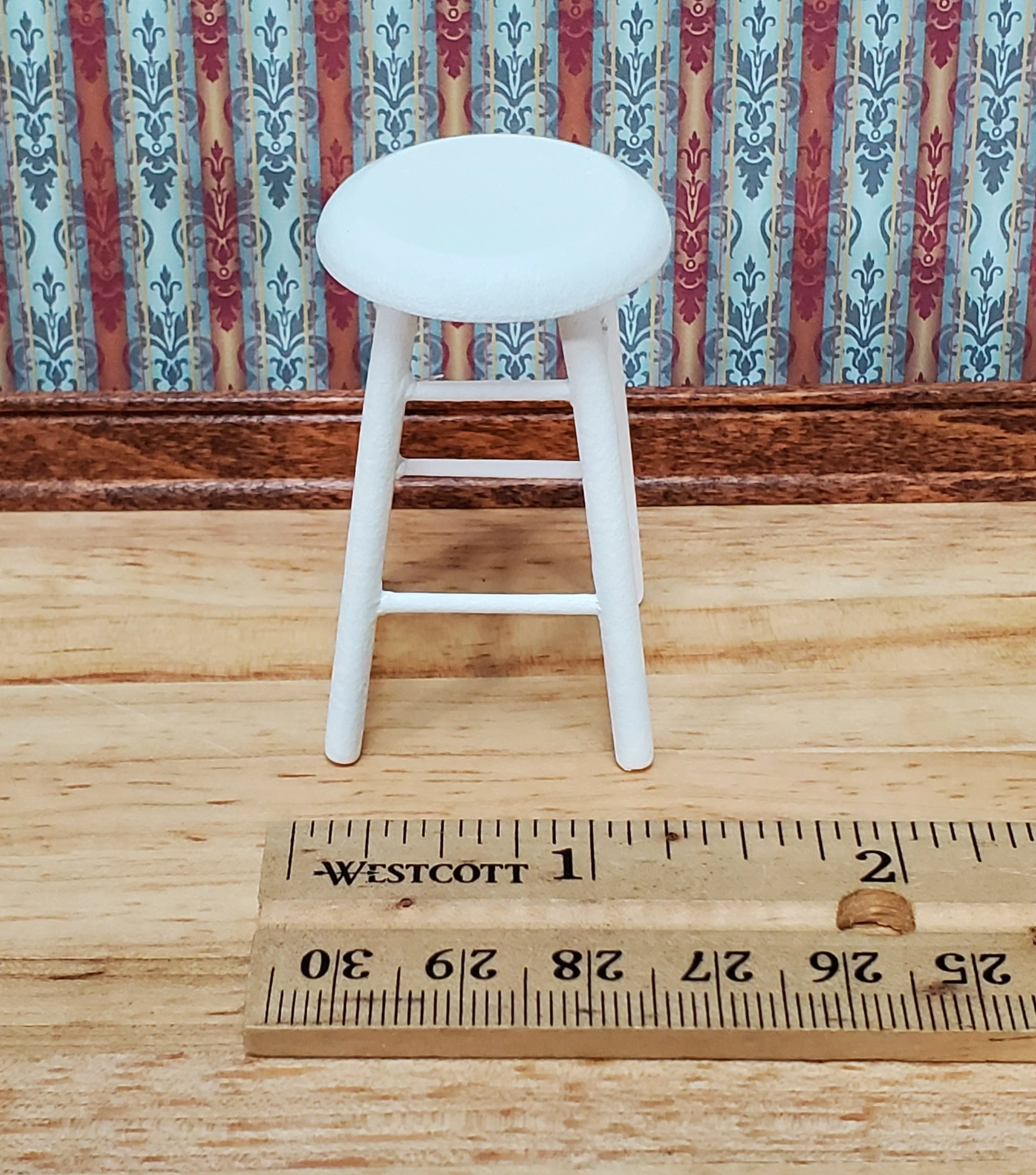 Dollhouse Bar Stool Wood White Finish 1:12 Scale Miniature Furniture Slim Profile - Image 3