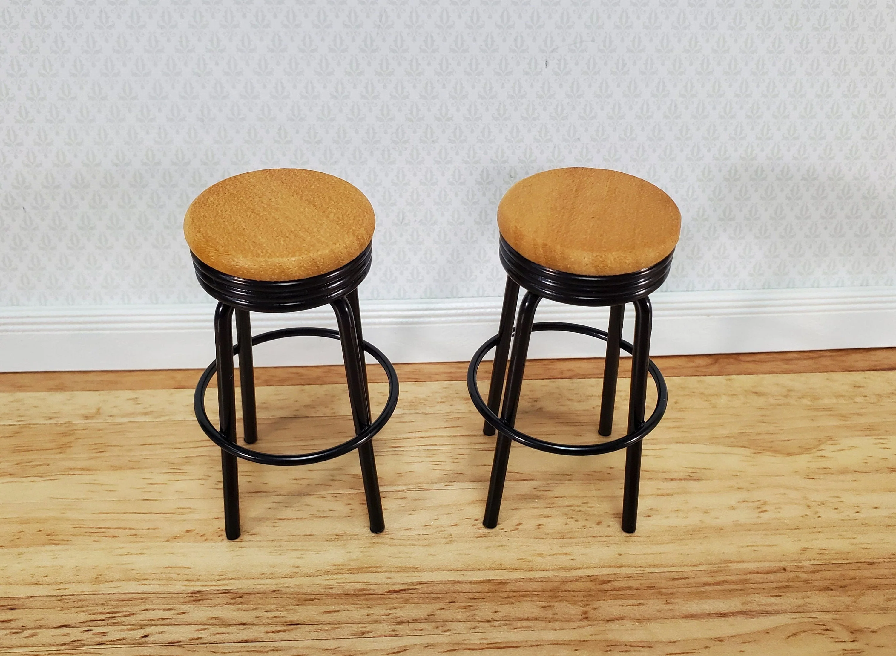 Dollhouse Bar Stools x2 Metal and Wood Black Finish 1:12 Scale Miniature Modern Furniture - Image 2