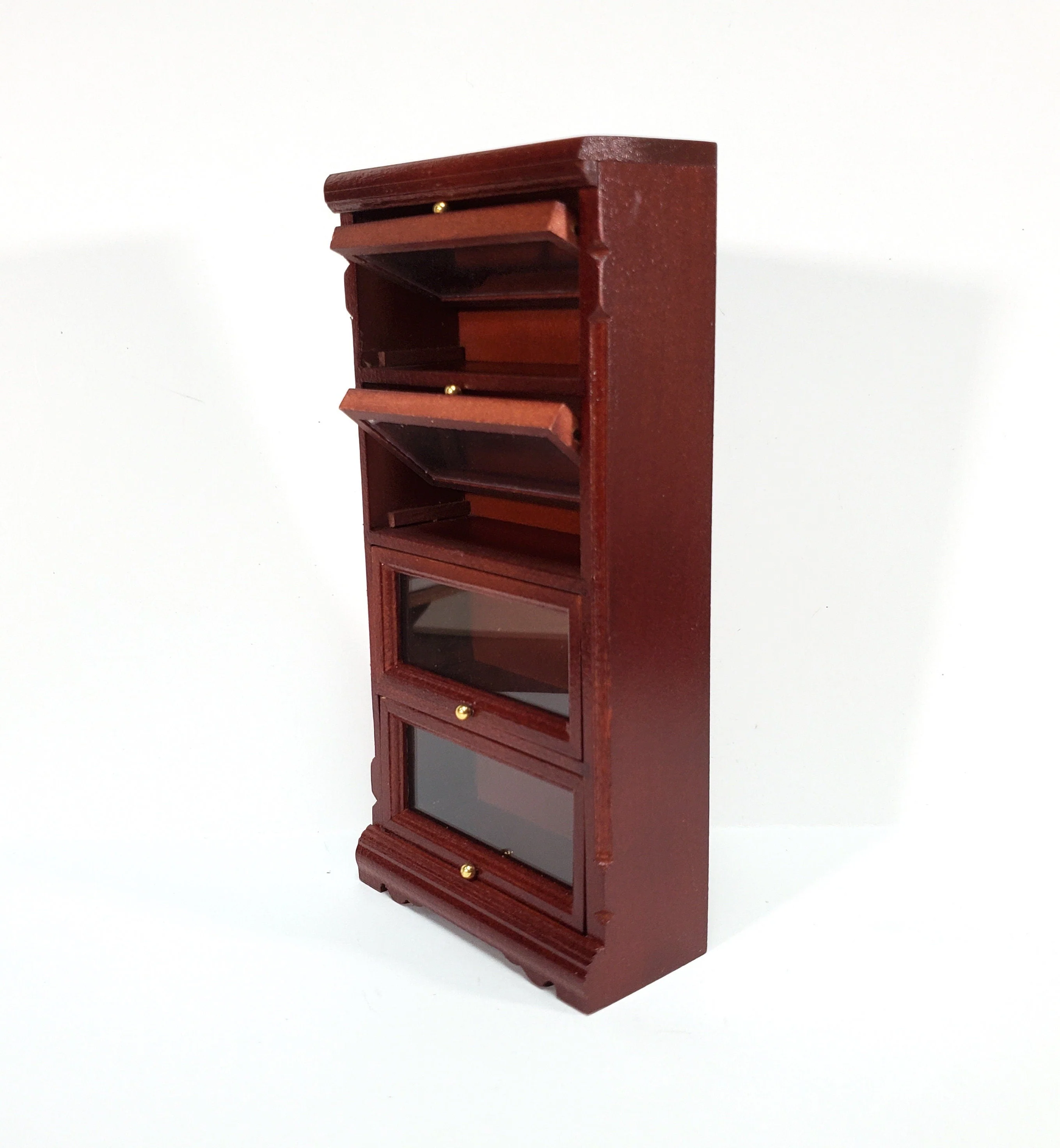 Dollhouse Bookshelf Barrister Bookcase Tall Lawyers 1:12 Scale Furniture Mahogany Finish - Image 3
