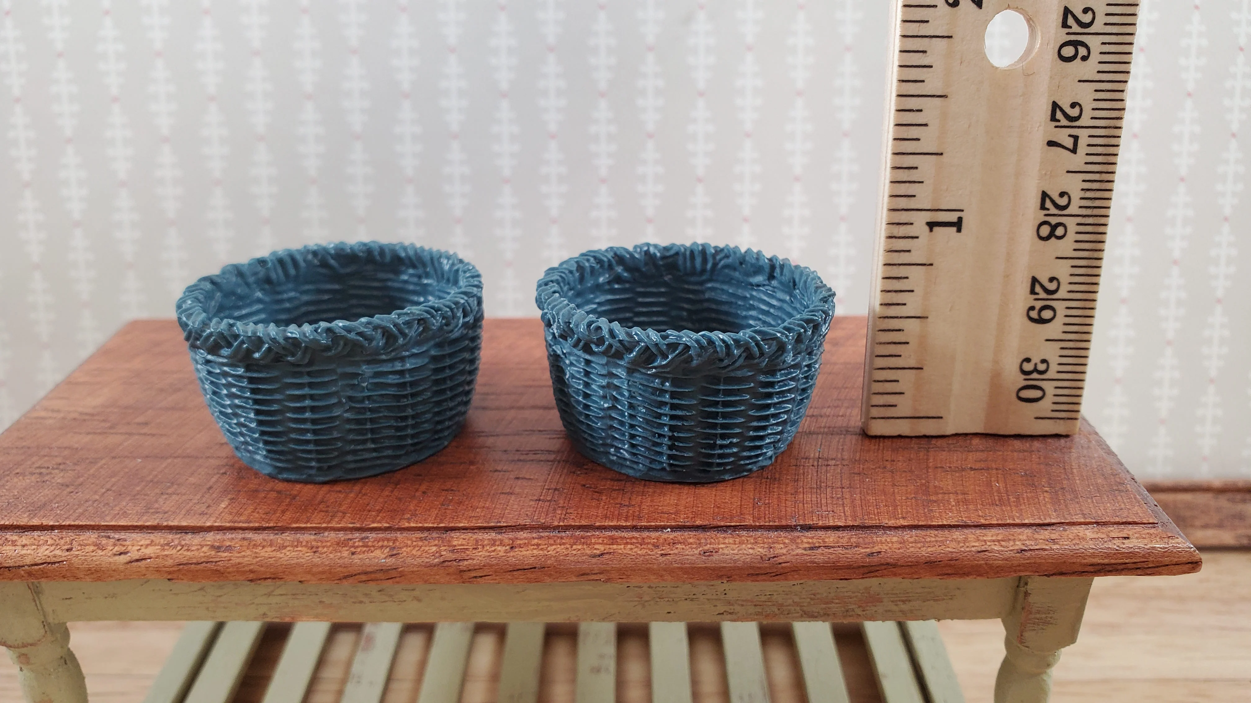 Dollhouse Baskets Set of 2 Large Round Blue Gray Detailed 1:12 Scale Miniature - Image 4