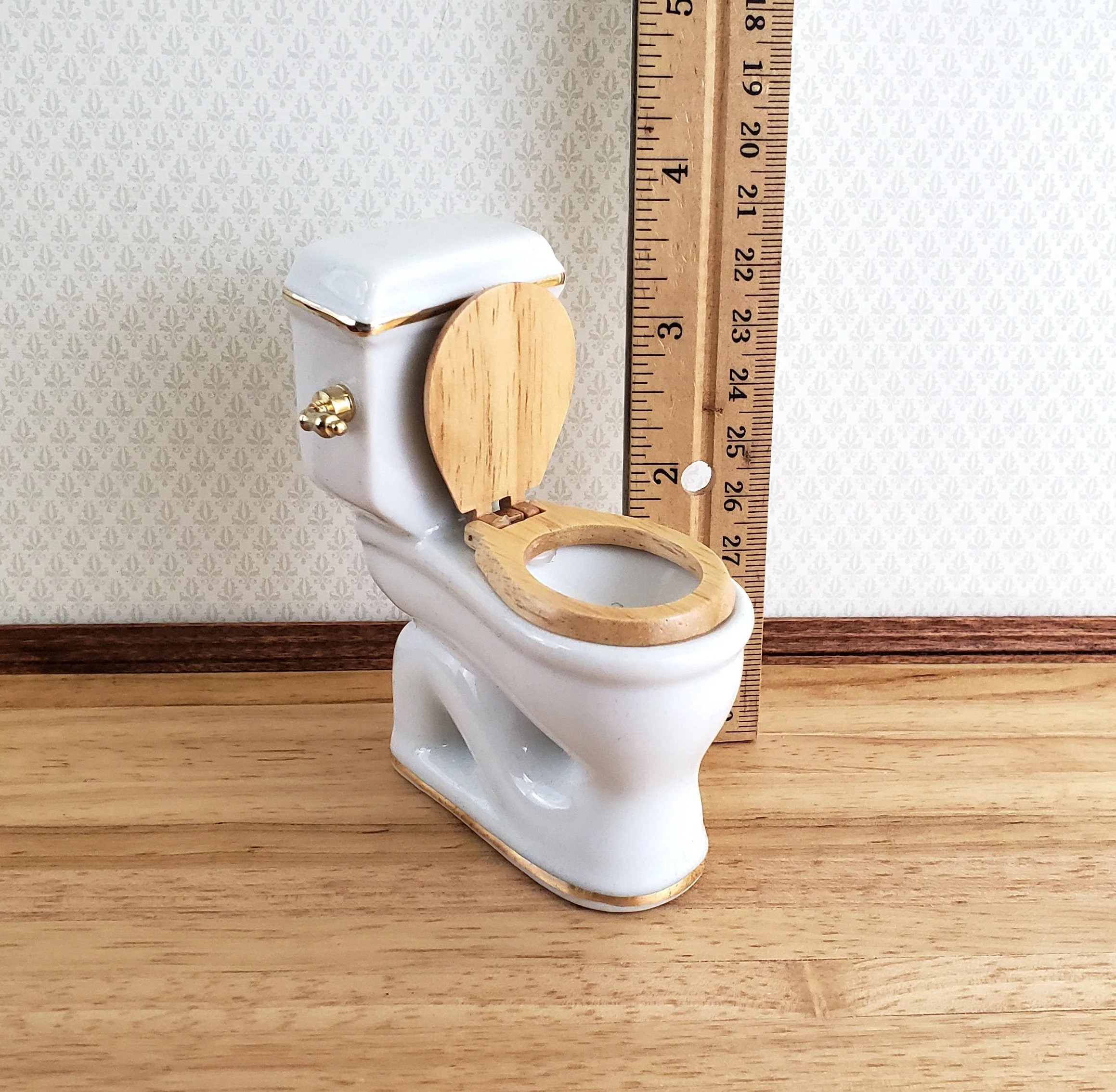 Dollhouse Bathroom Set Reutter Porcelain Tub Toilet Sink White & Gold 1:12 Scale Miniatures - Image 3