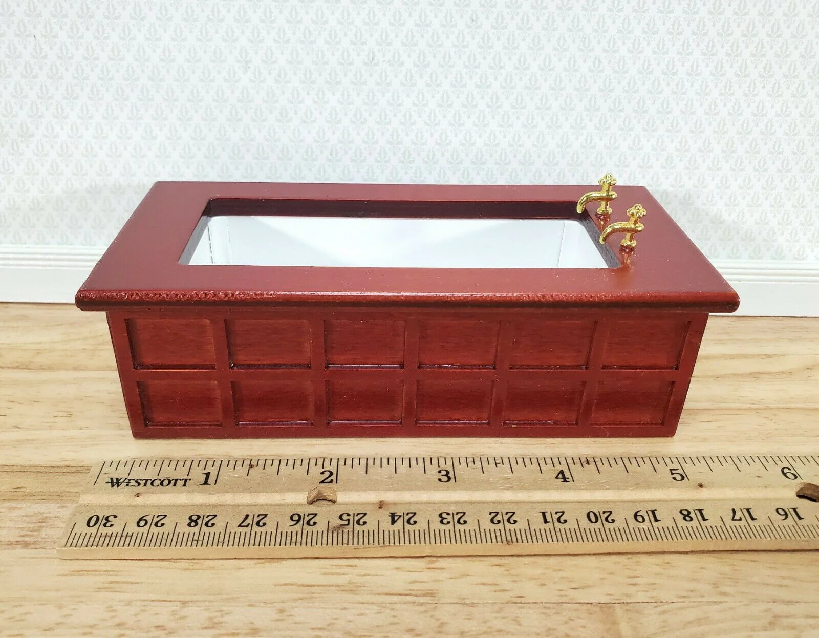 Dollhouse Bathroom Set Victorian Tub Toilet Sink Mahogany Finish 1:12 Scale Miniature Furniture - Image 5