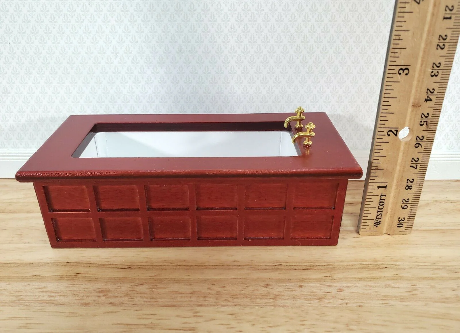 Dollhouse Bathroom Set Victorian Tub Toilet Sink Mahogany Finish 1:12 Scale Miniature Furniture - Image 6