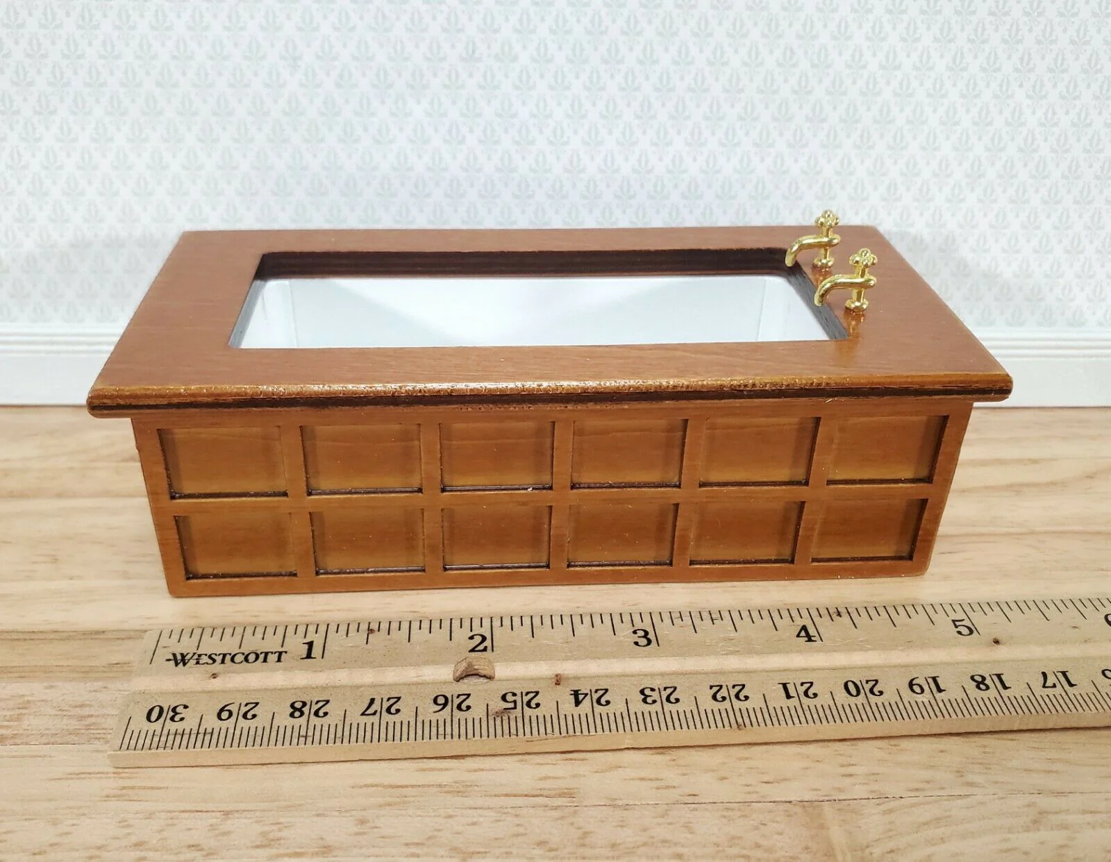 Dollhouse Bathroom Set Victorian Tub Toilet Sink Walnut Finish 1:12 Scale Miniature Furniture - Image 5