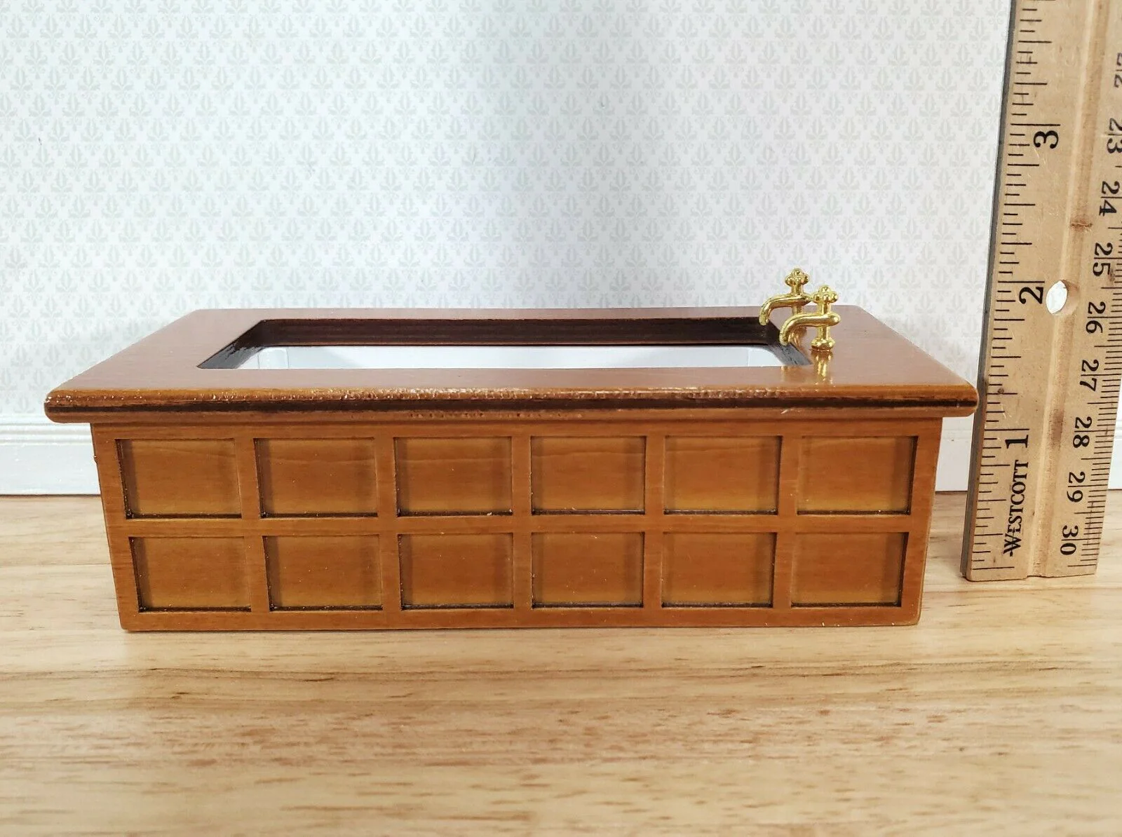 Dollhouse Bathroom Set Victorian Tub Toilet Sink Walnut Finish 1:12 Scale Miniature Furniture - Image 6