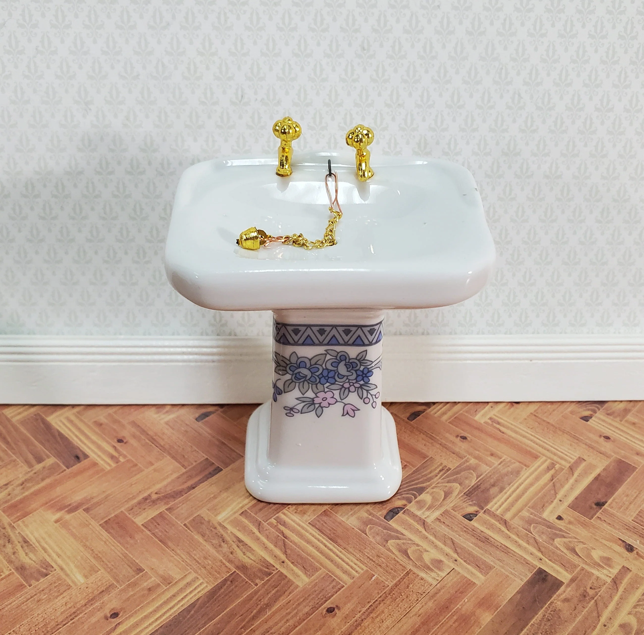Dollhouse Bathroom Set White & Blue Ceramic Tub Toilet Sink 1:12 Scale Miniature - Image 3