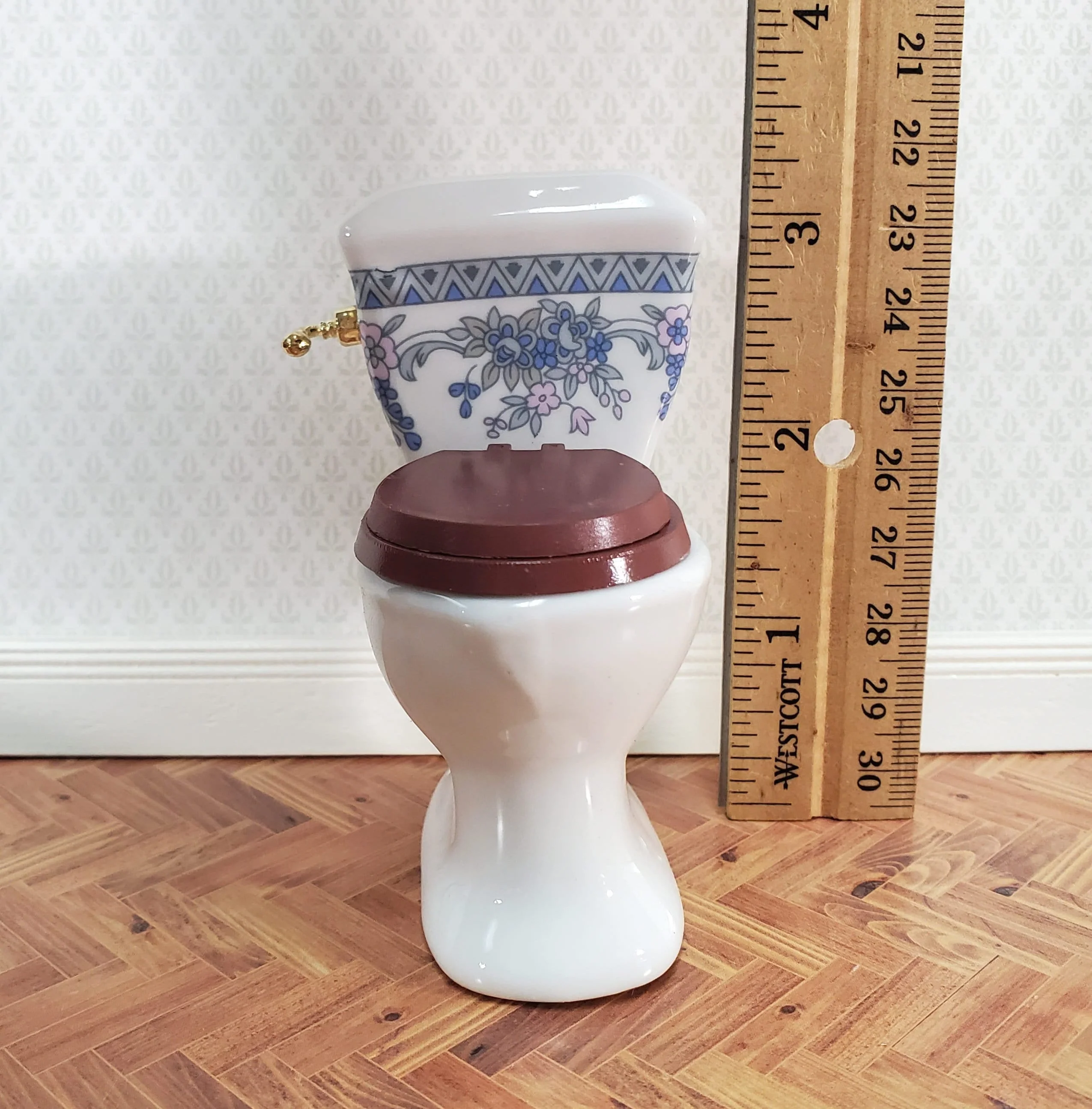 Dollhouse Bathroom Set White & Blue Ceramic Tub Toilet Sink 1:12 Scale Miniature - Image 5