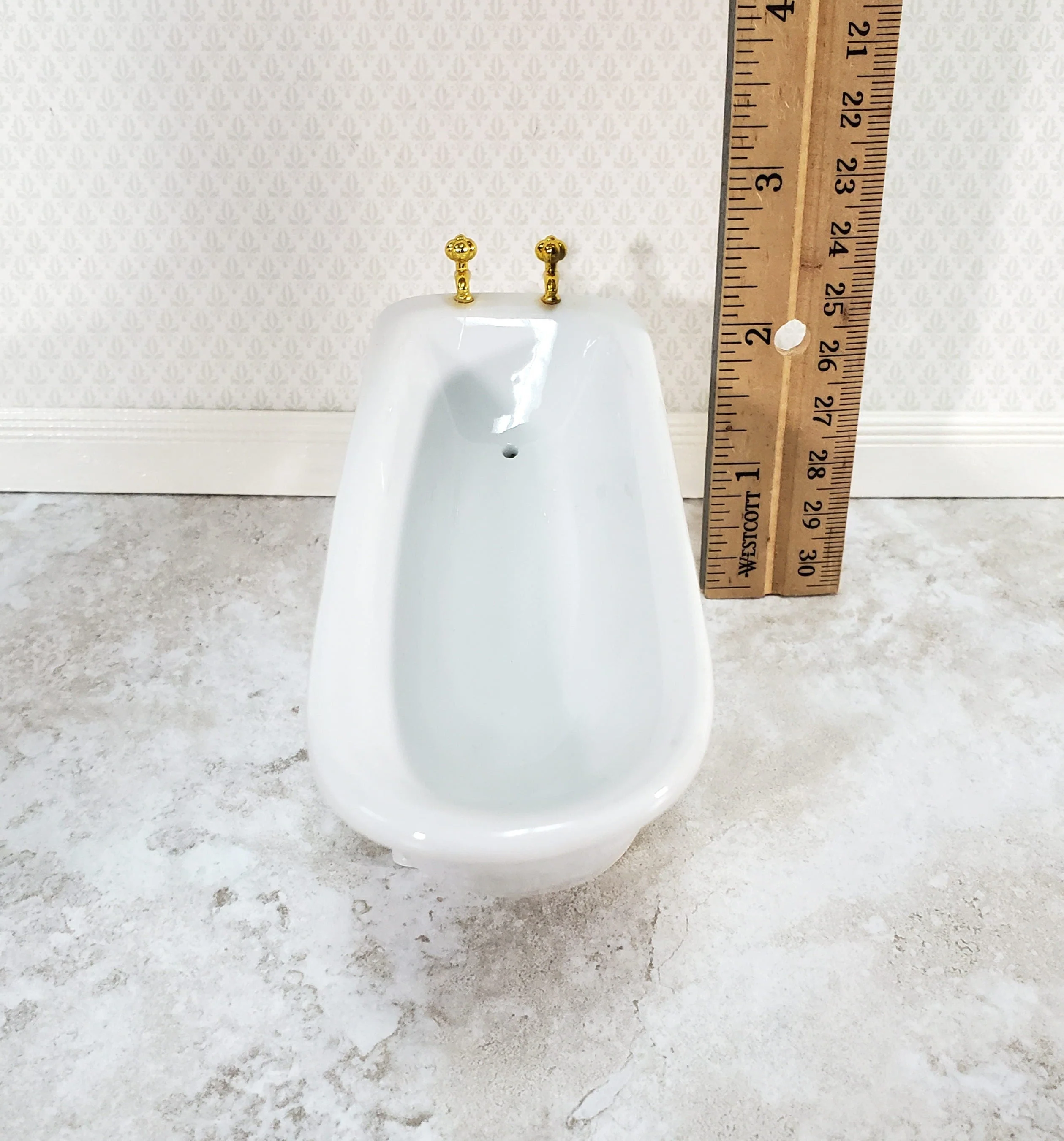 Dollhouse Bathtub White Ceramic with Purple Flowers 1:12 Scale Bathroom Tub - Image 4