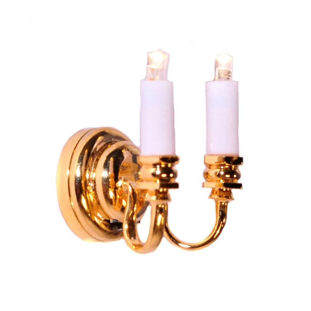 Dollhouse Battery Light Double Candle Wall Sconce 1:12 Scale Miniature - Image 2