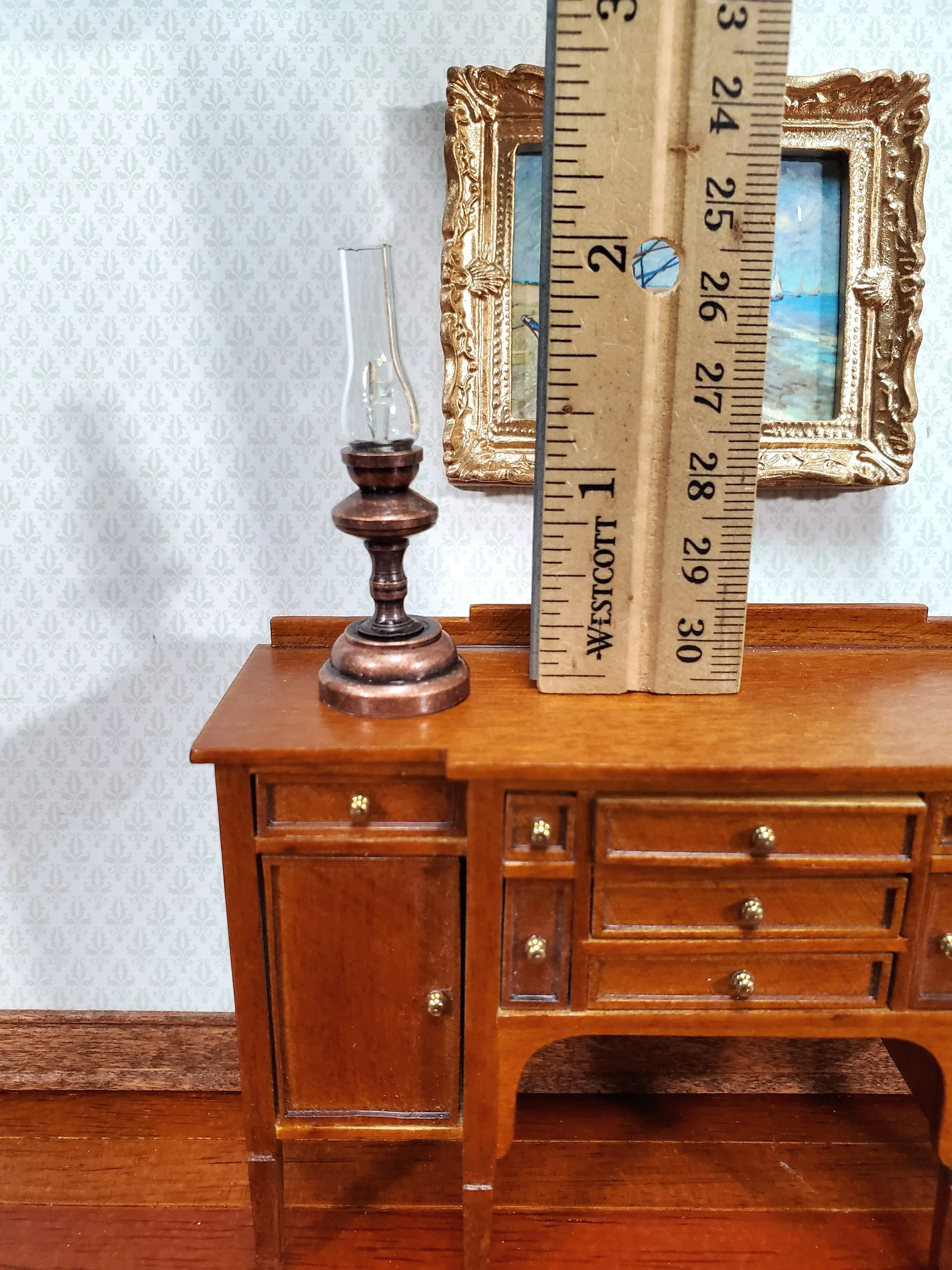 Dollhouse Battery Light Hurricane Lantern Table Lamp Bronze 1:12 Scale Miniature - Image 4