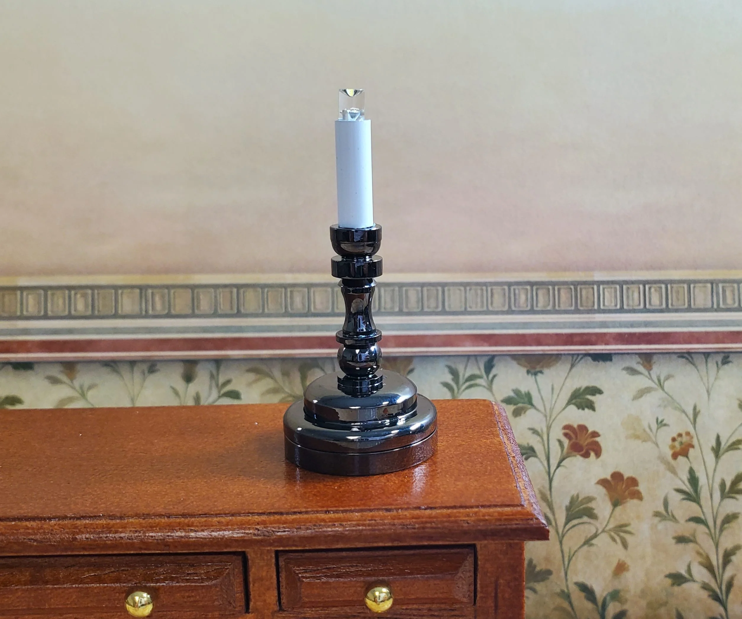 Dollhouse Battery Light with Wand Candlestick Large Black 1:12 or 1/6 Scale Lamp
