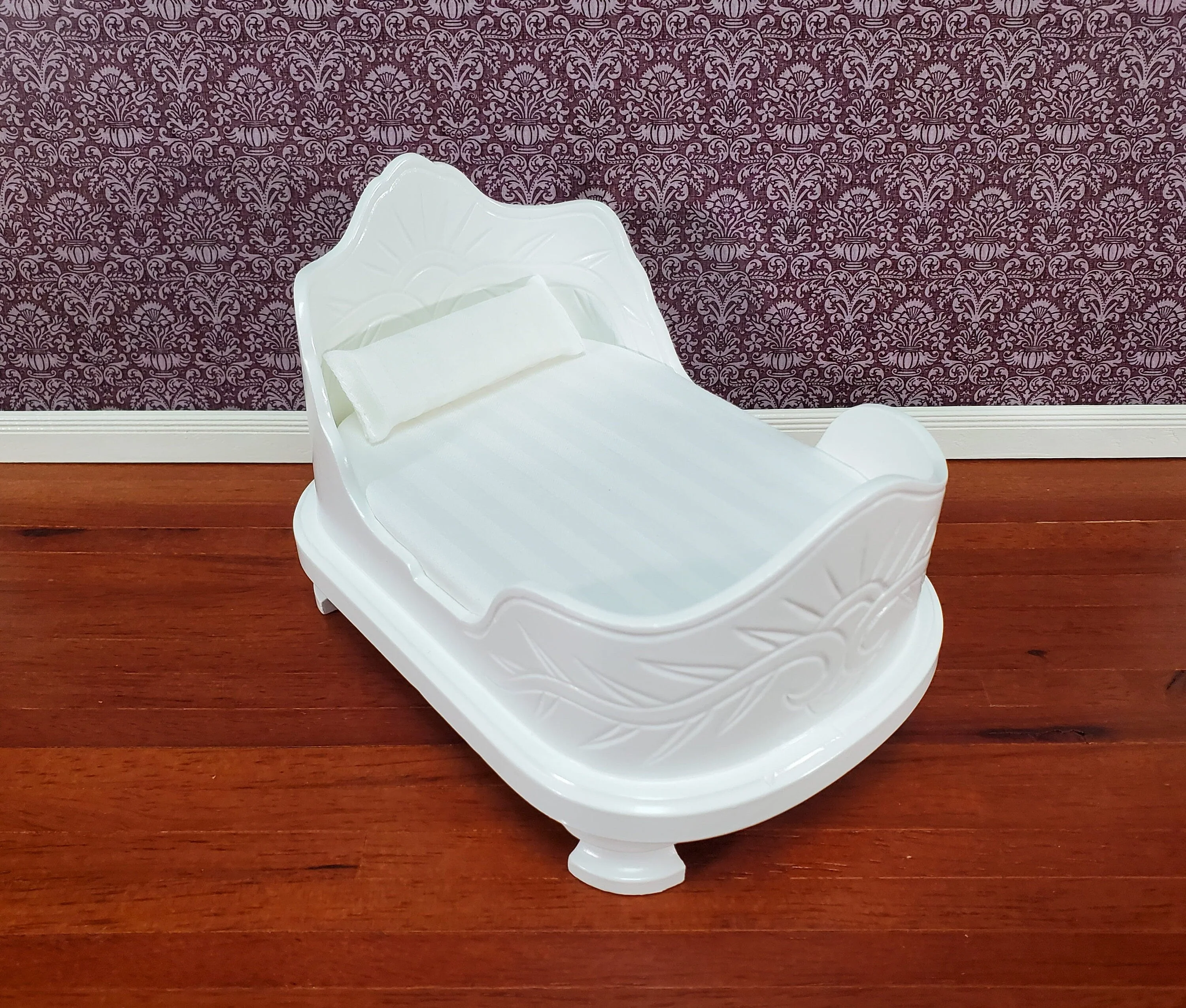 Dollhouse "Belter" Curved Bed White Finish Large 1:12 Scale Miniature Furniture - Image 2