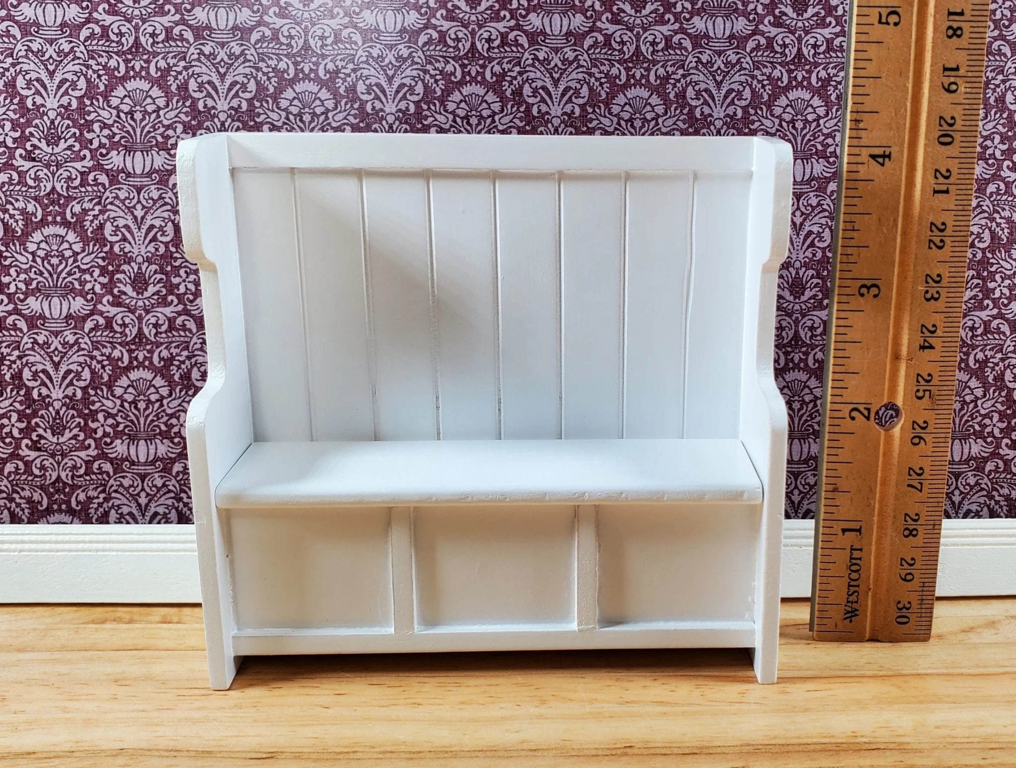 Dollhouse Bench Country Style High Back WHITE Opening Seat 1:12 Scale Miniature - Image 4