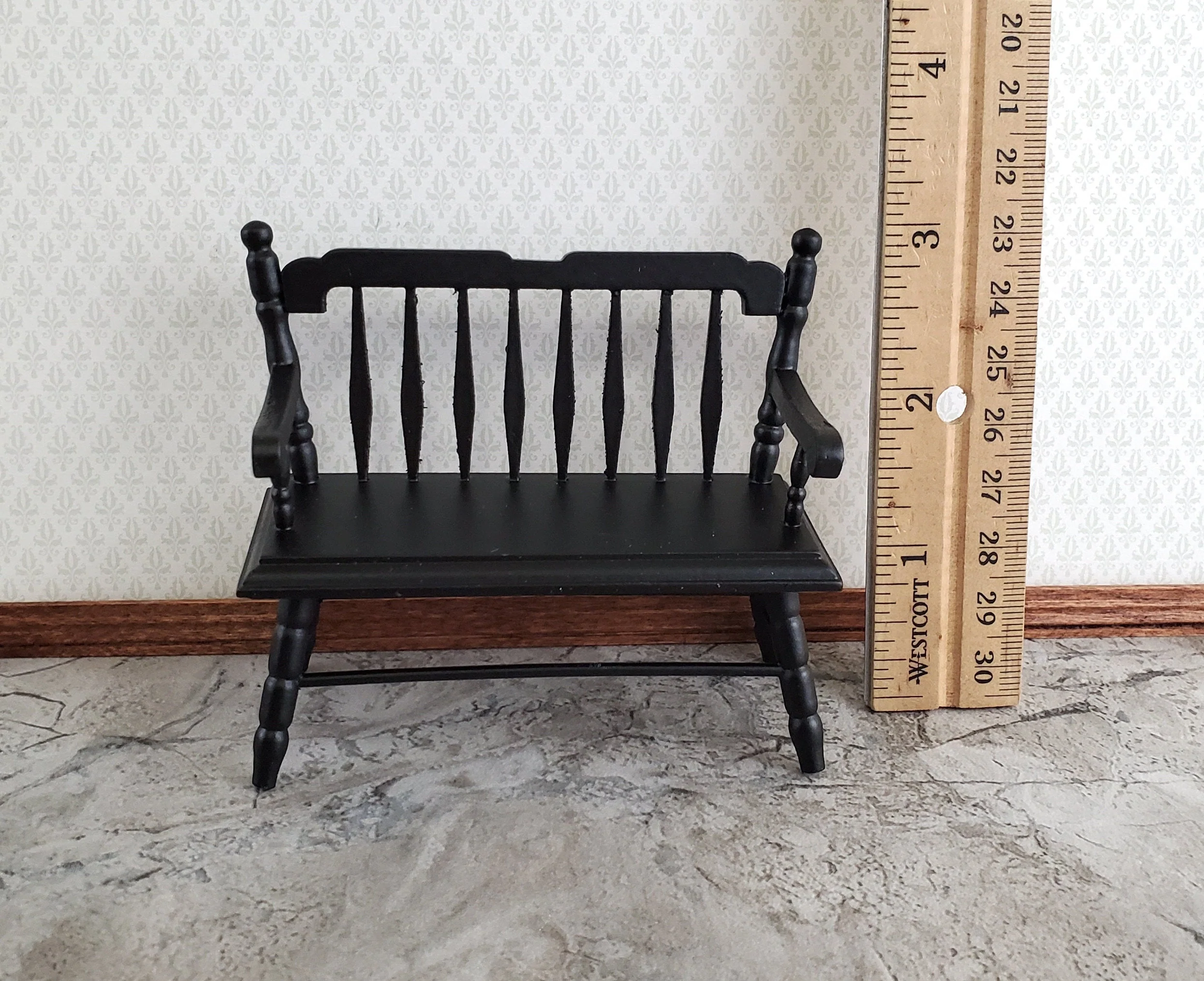 Dollhouse Bench Deacon Style Black Wood 1:12 Scale Miniature Furniture - Image 3