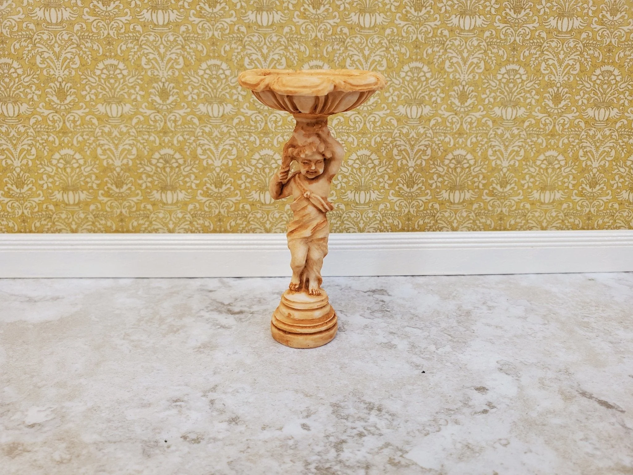 Dollhouse Bird Bath Roman Style Aged Tan Finish Fairy Garden 1:12 Scale Miniature by Falcon A4264TN