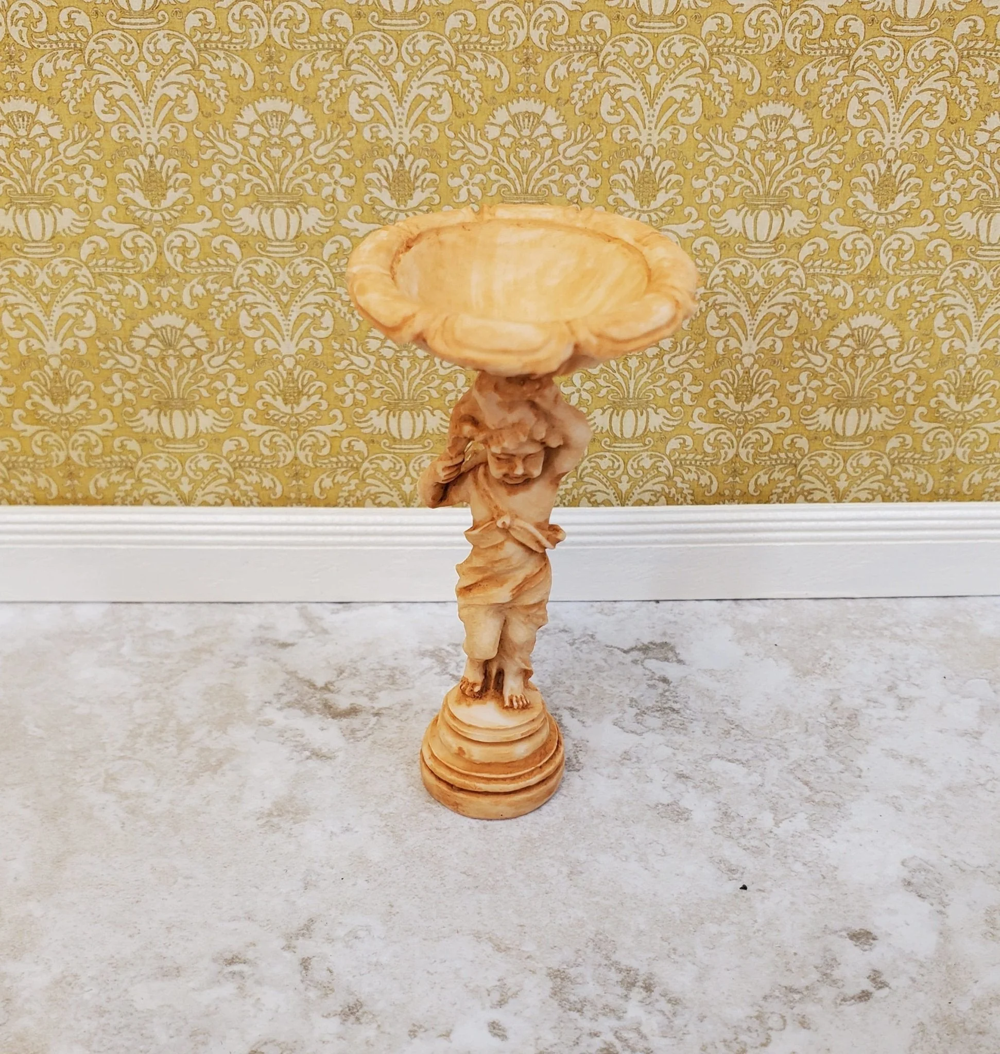 Dollhouse Bird Bath Roman Style Aged Tan Finish Fairy Garden 1:12 Scale Miniature by Falcon A4264TN - Image 2