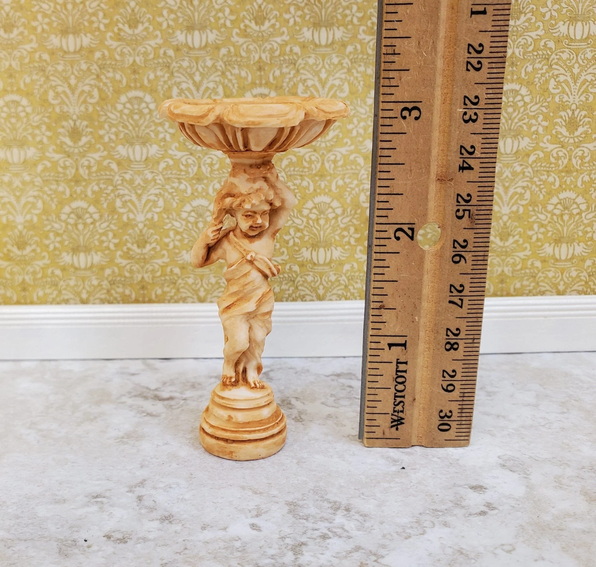 Dollhouse Bird Bath Roman Style Aged Tan Finish Fairy Garden 1:12 Scale Miniature by Falcon A4264TN - Image 4