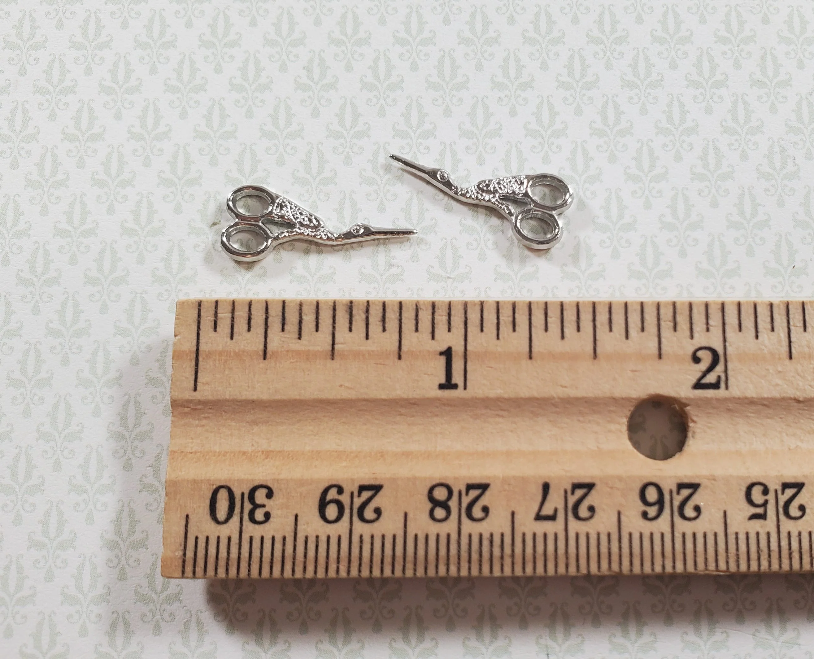 Dollhouse Bird Sewing Scissors x2 Pair Fancy Silver Metal 1:12 Scale - Image 2