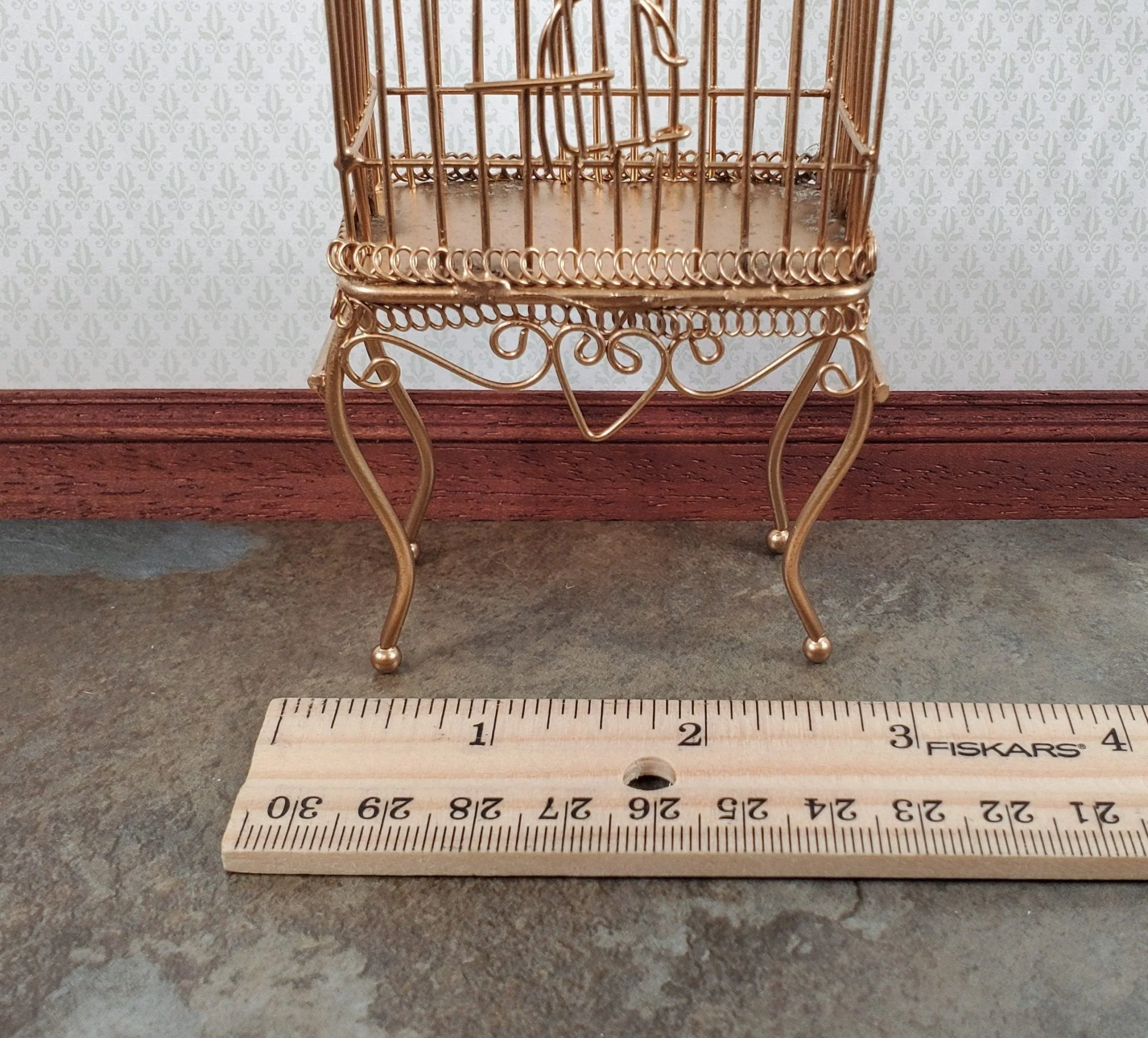 Dollhouse Birdcage Tall Standing Gold Metal Large 1:12 Scale Miniature Accessory - Image 3