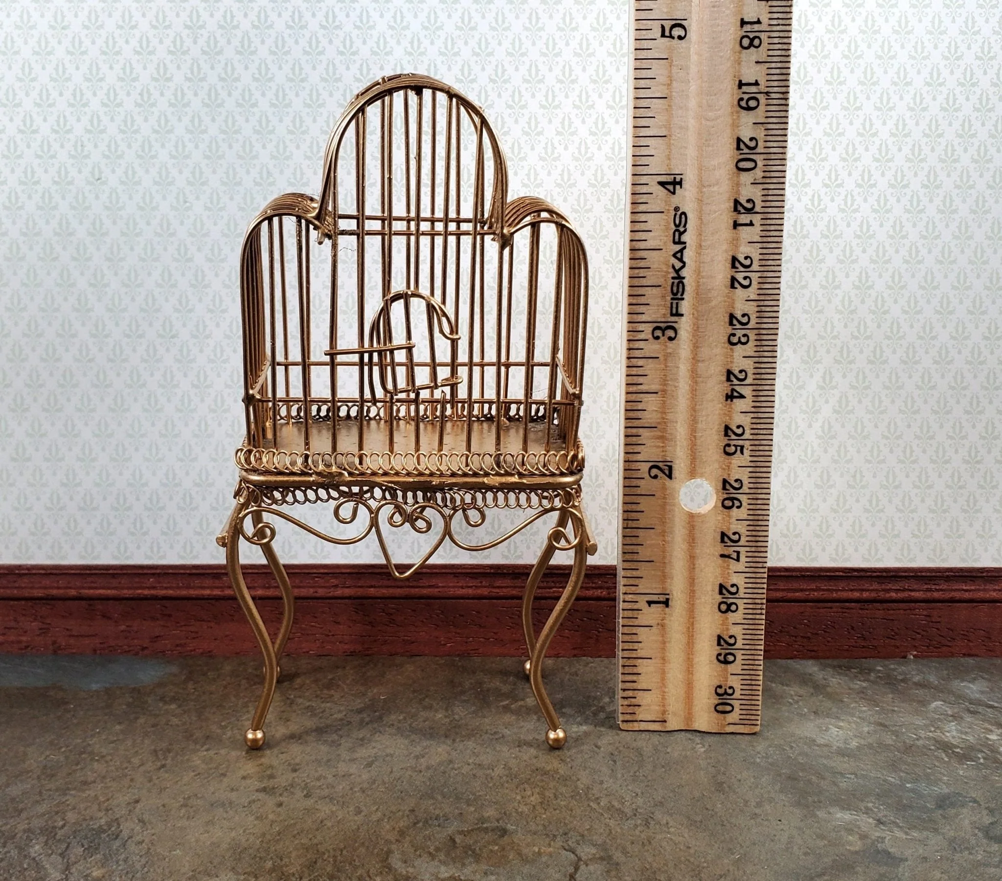 Dollhouse Birdcage Tall Standing Gold Metal Large 1:12 Scale Miniature Accessory - Image 4