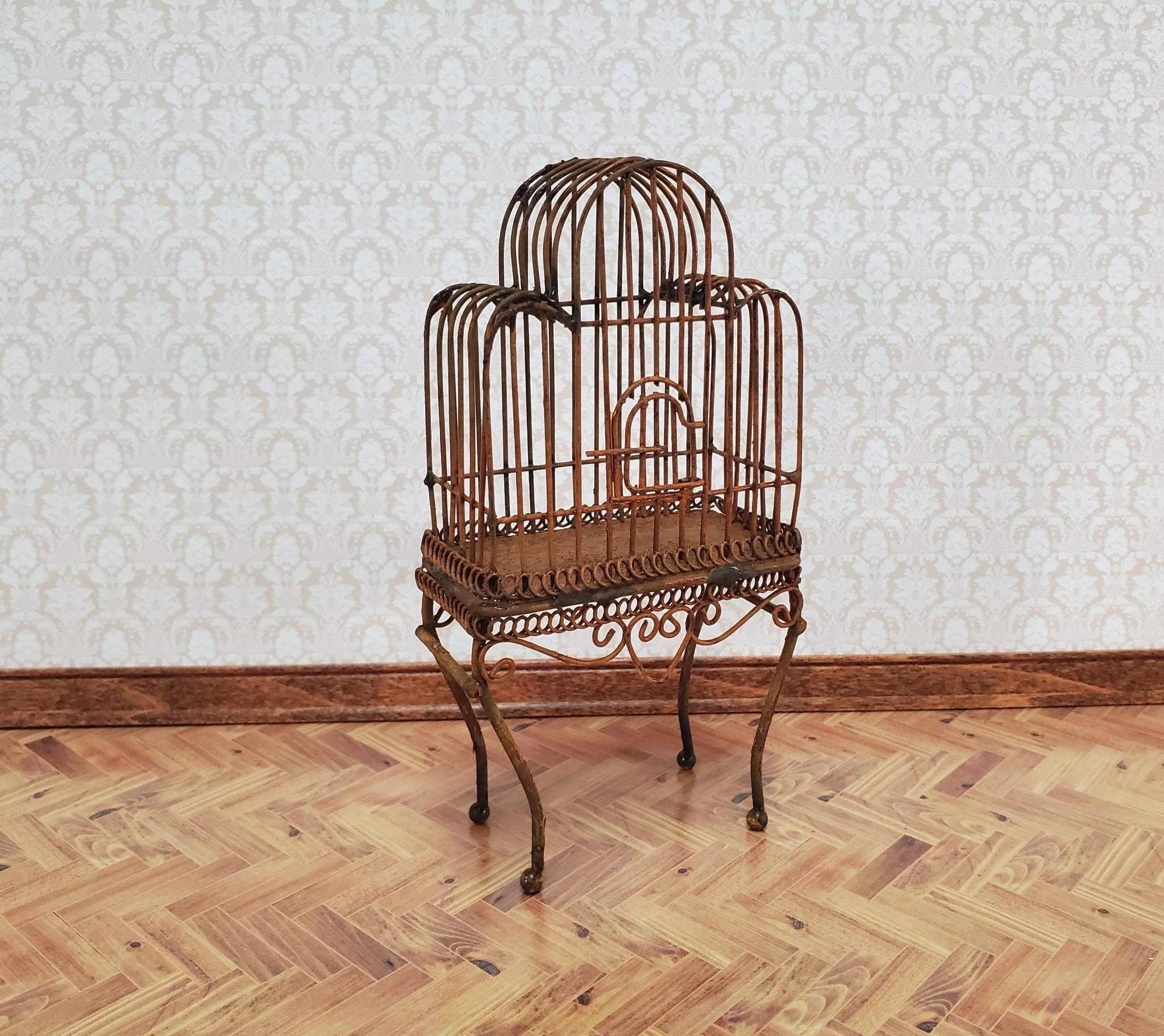 Dollhouse Birdcage Tall Standing "Rusted" Distressed Metal Large 1:12 Scale Miniature