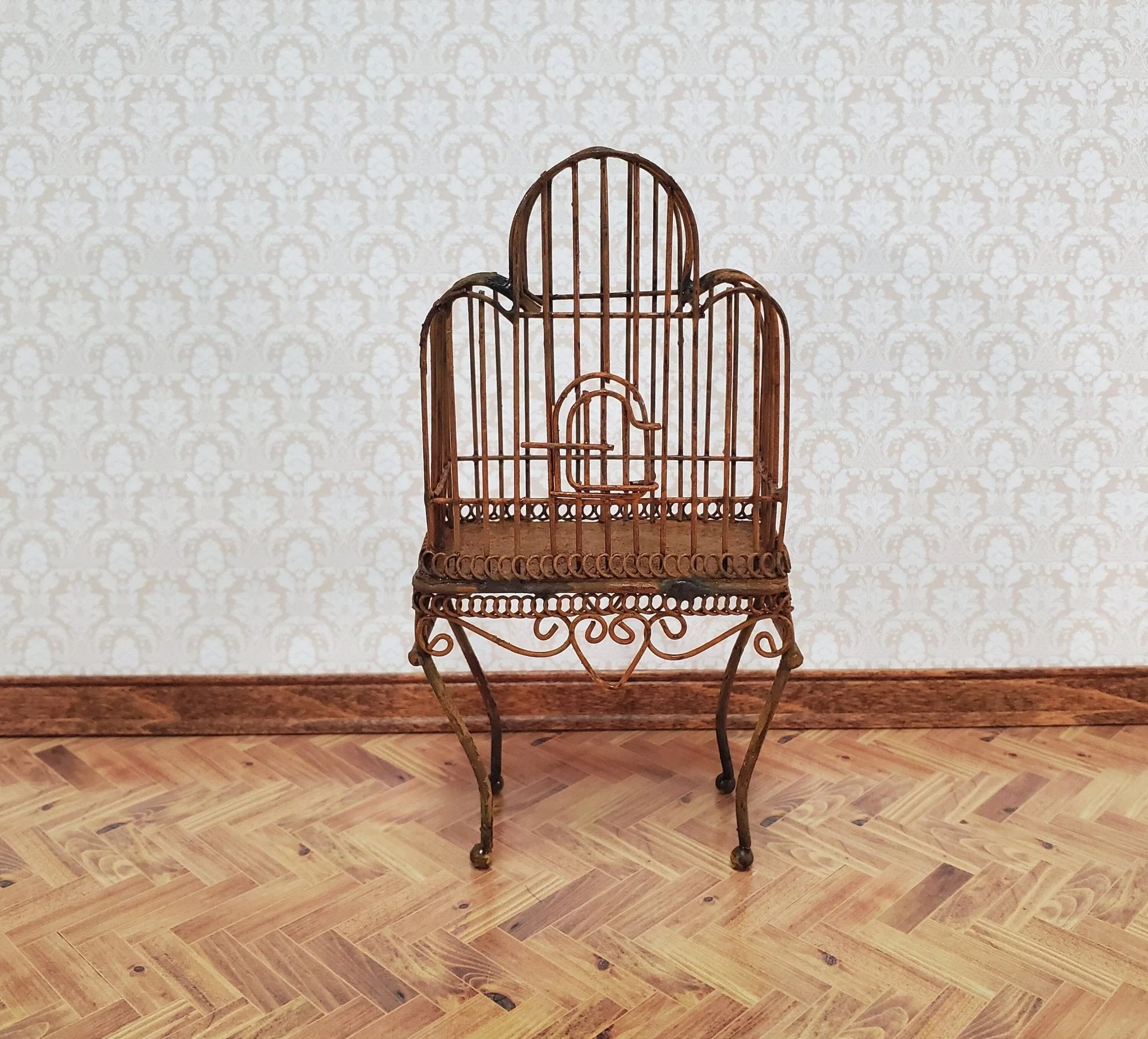 Dollhouse Birdcage Tall Standing "Rusted" Distressed Metal Large 1:12 Scale Miniature - Image 2