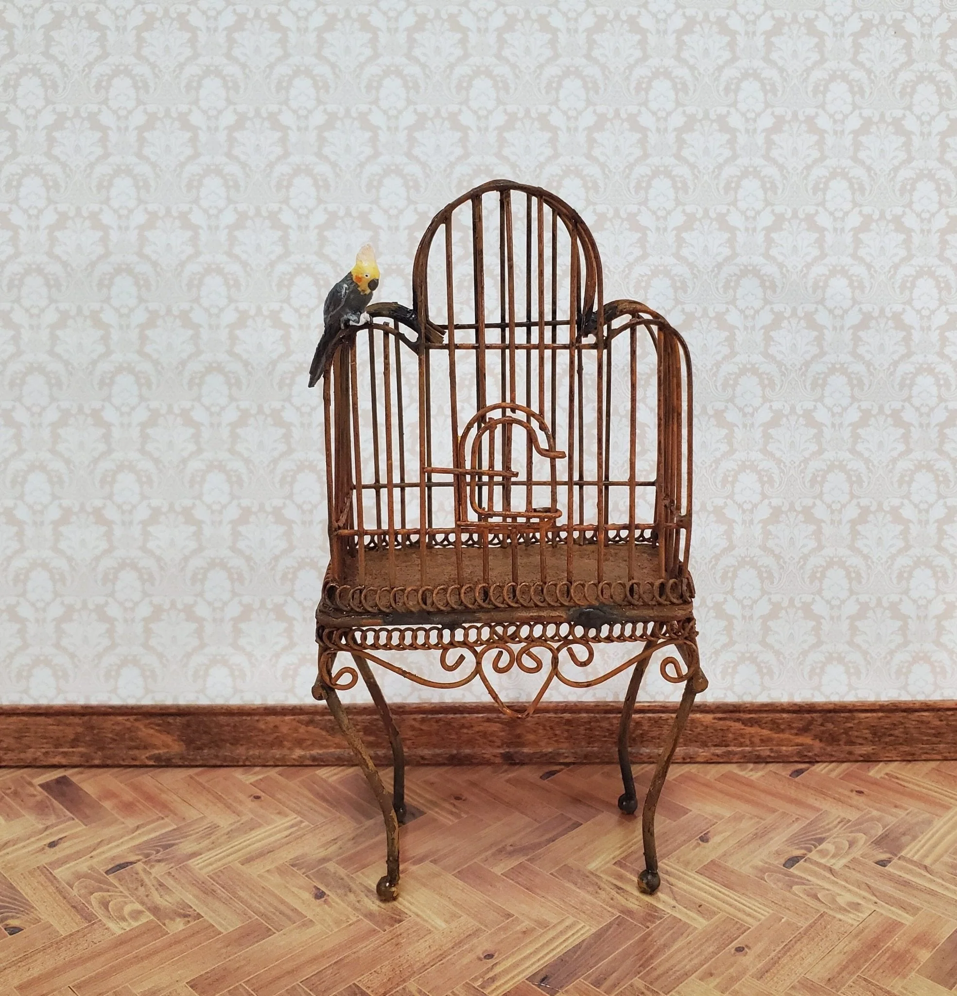 Dollhouse Birdcage Tall Standing "Rusted" Distressed Metal Large 1:12 Scale Miniature - Image 4