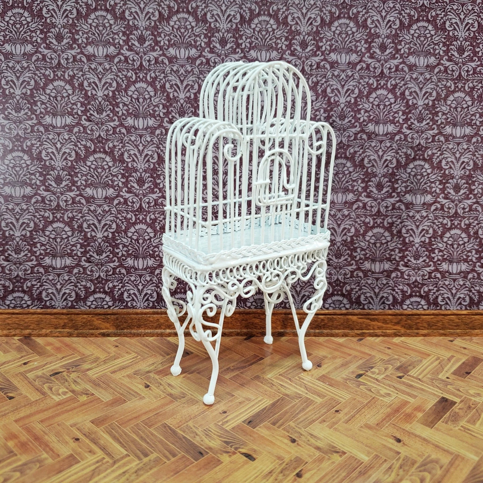 Dollhouse Birdcage Tall White Standing Metal Large 1:12 Scale Miniature