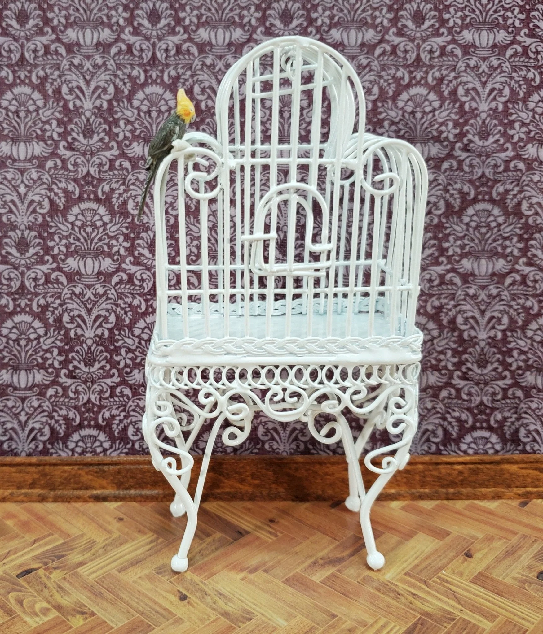 Dollhouse Birdcage Tall White Standing Metal Large 1:12 Scale Miniature - Image 3
