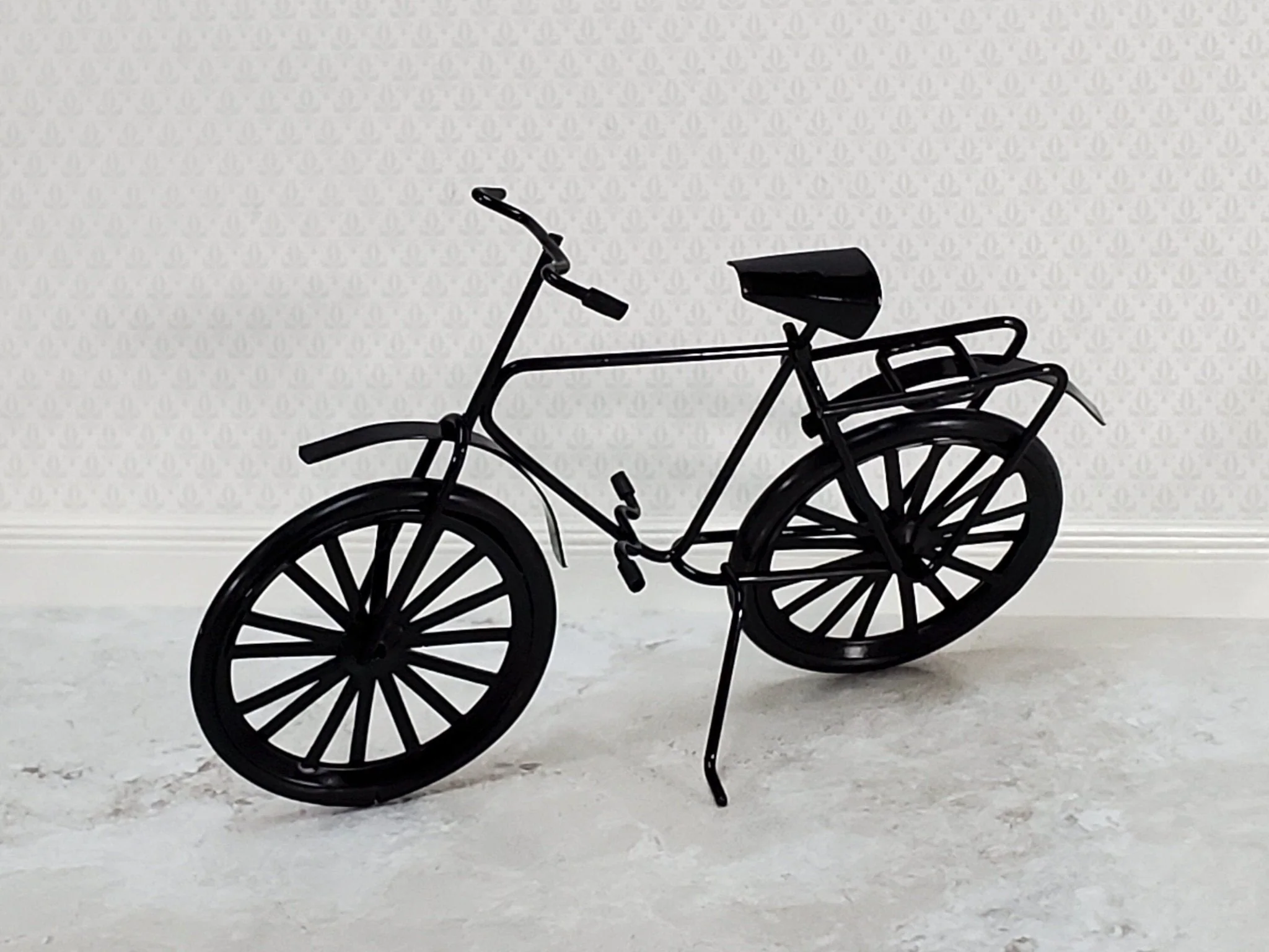 Dollhouse Black Bicycle Metal Adult Bike 1:12 Scale Modern Miniature - Image 2