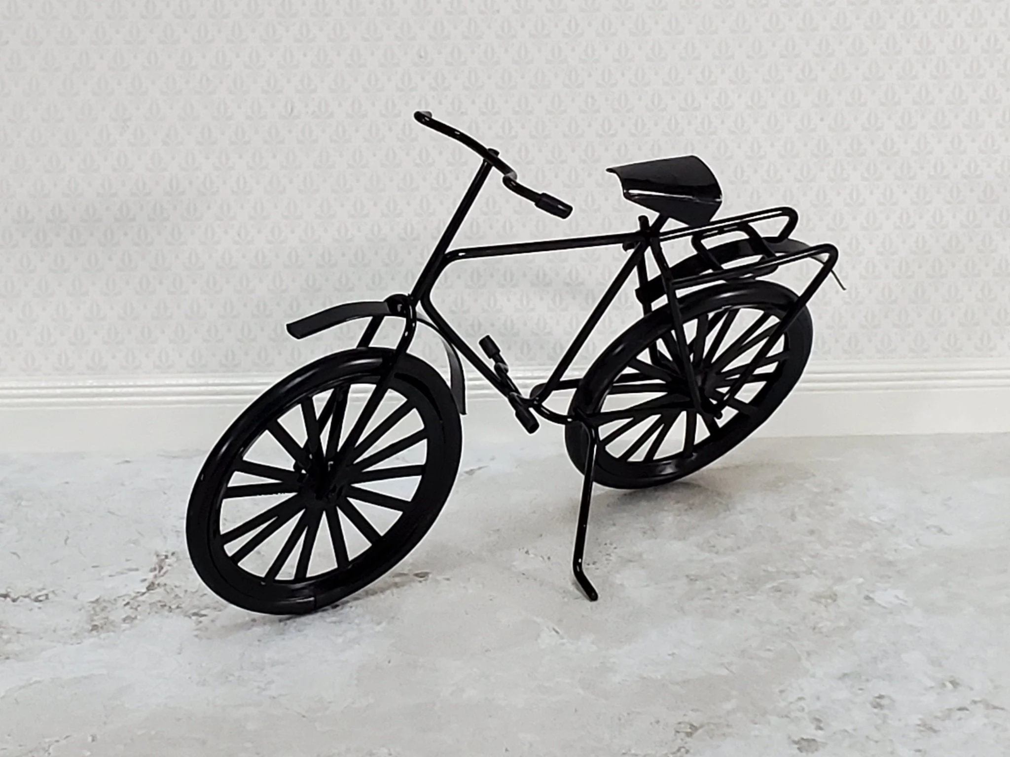 Dollhouse Black Bicycle Metal Adult Bike 1:12 Scale Modern Miniature - Image 3
