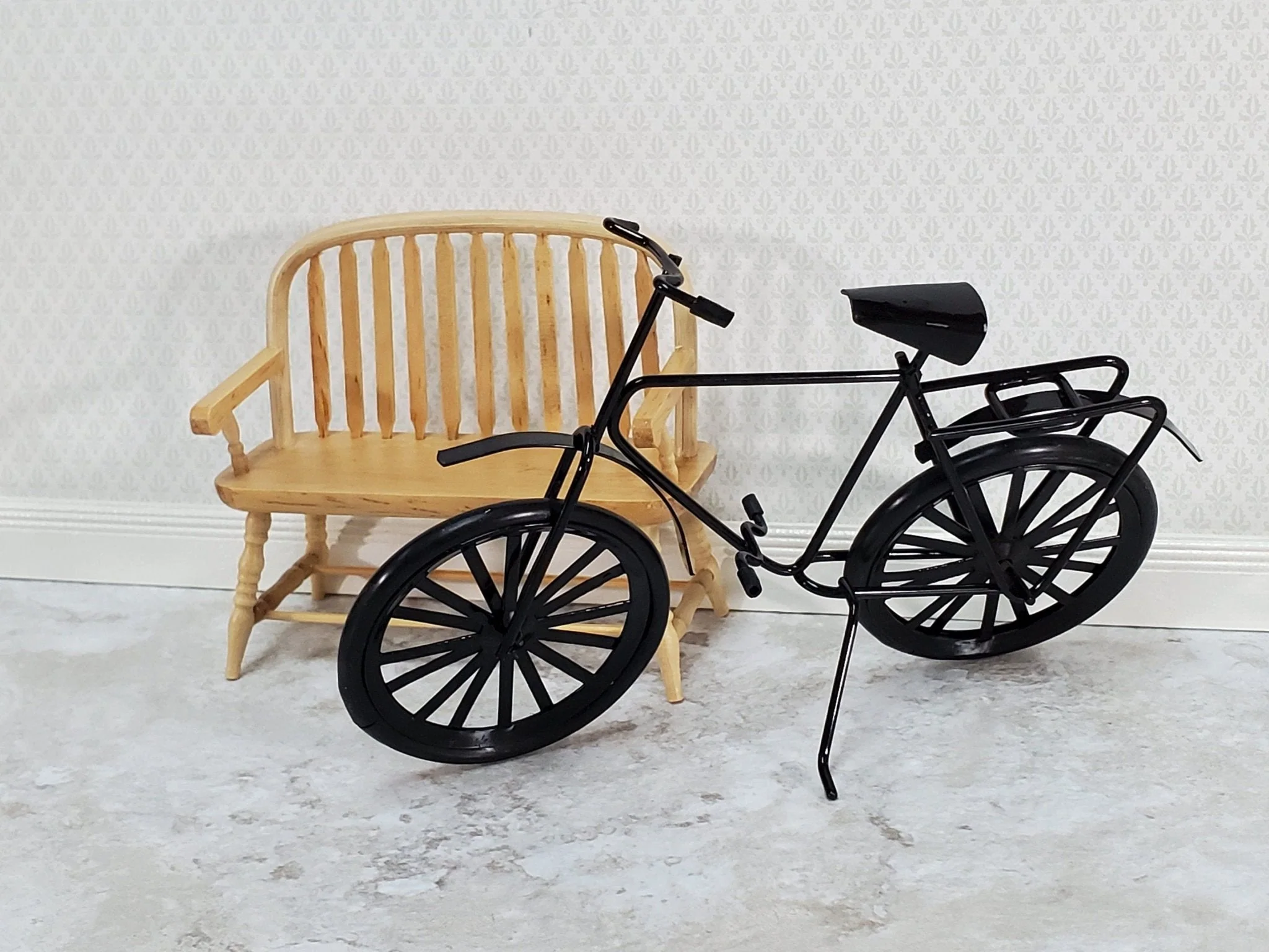Dollhouse Black Bicycle Metal Adult Bike 1:12 Scale Modern Miniature - Image 5