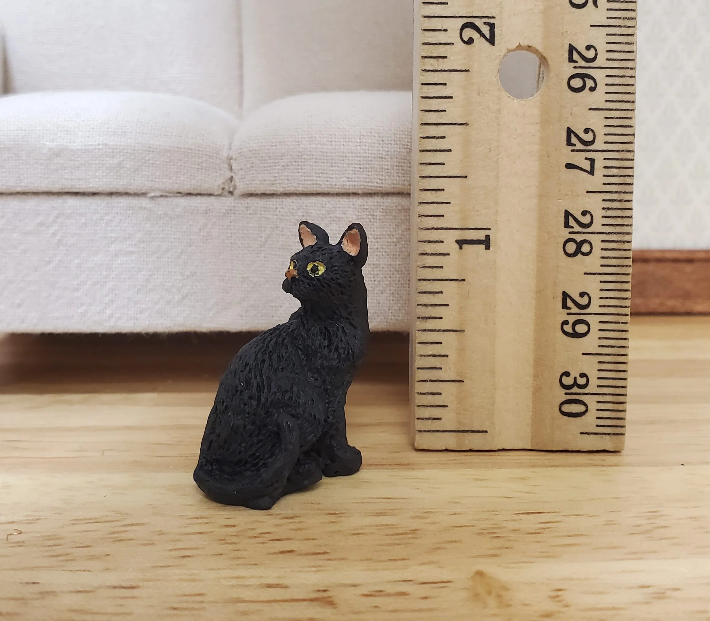 Dollhouse Black Kitty Cat Sitting Looking Back 1:12 Scale Miniature Pet - Image 4