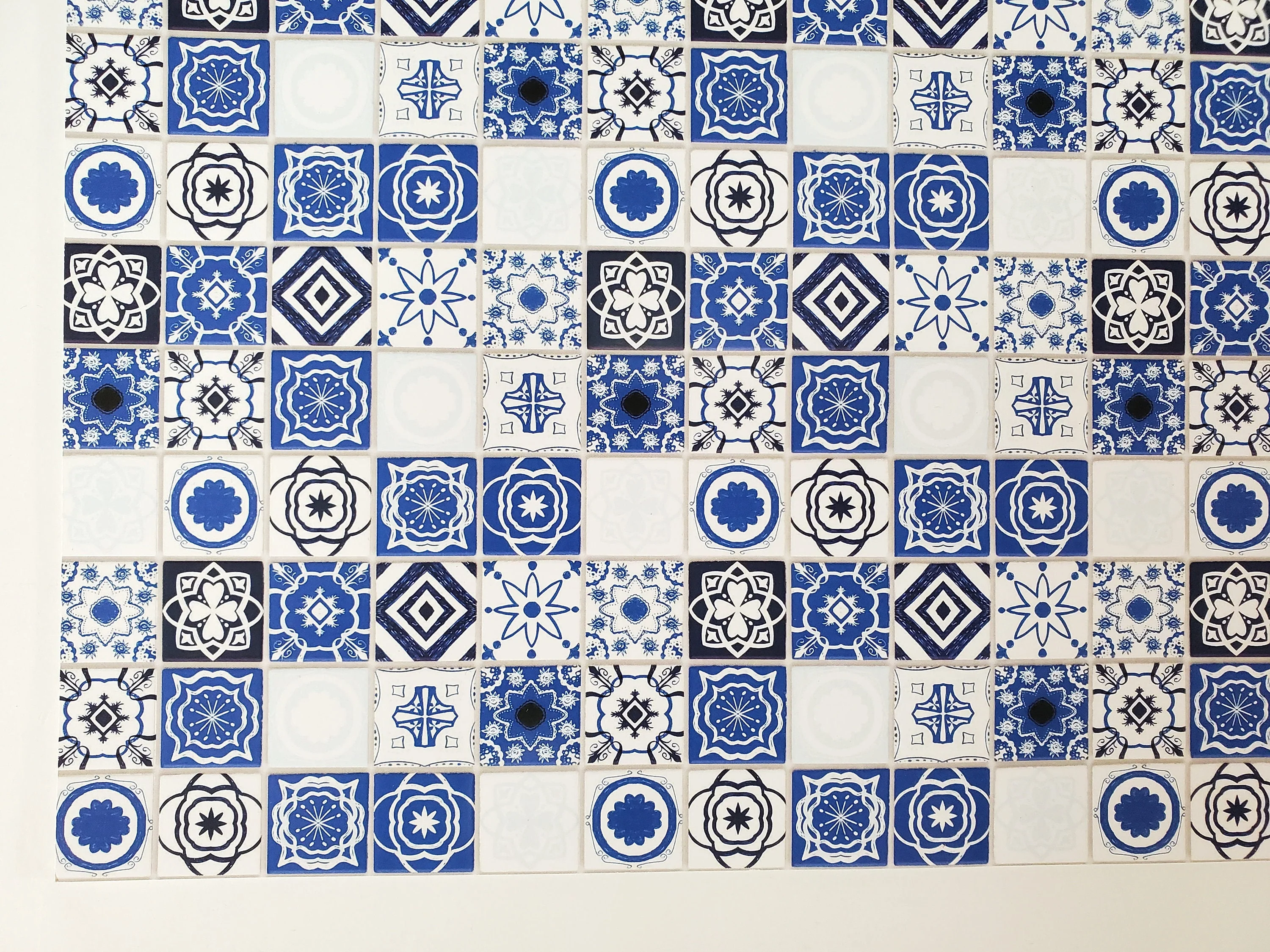 Dollhouse Blue and White Tile Square Mediterranean Style Embossed Card Miniature Flooring - Image 2