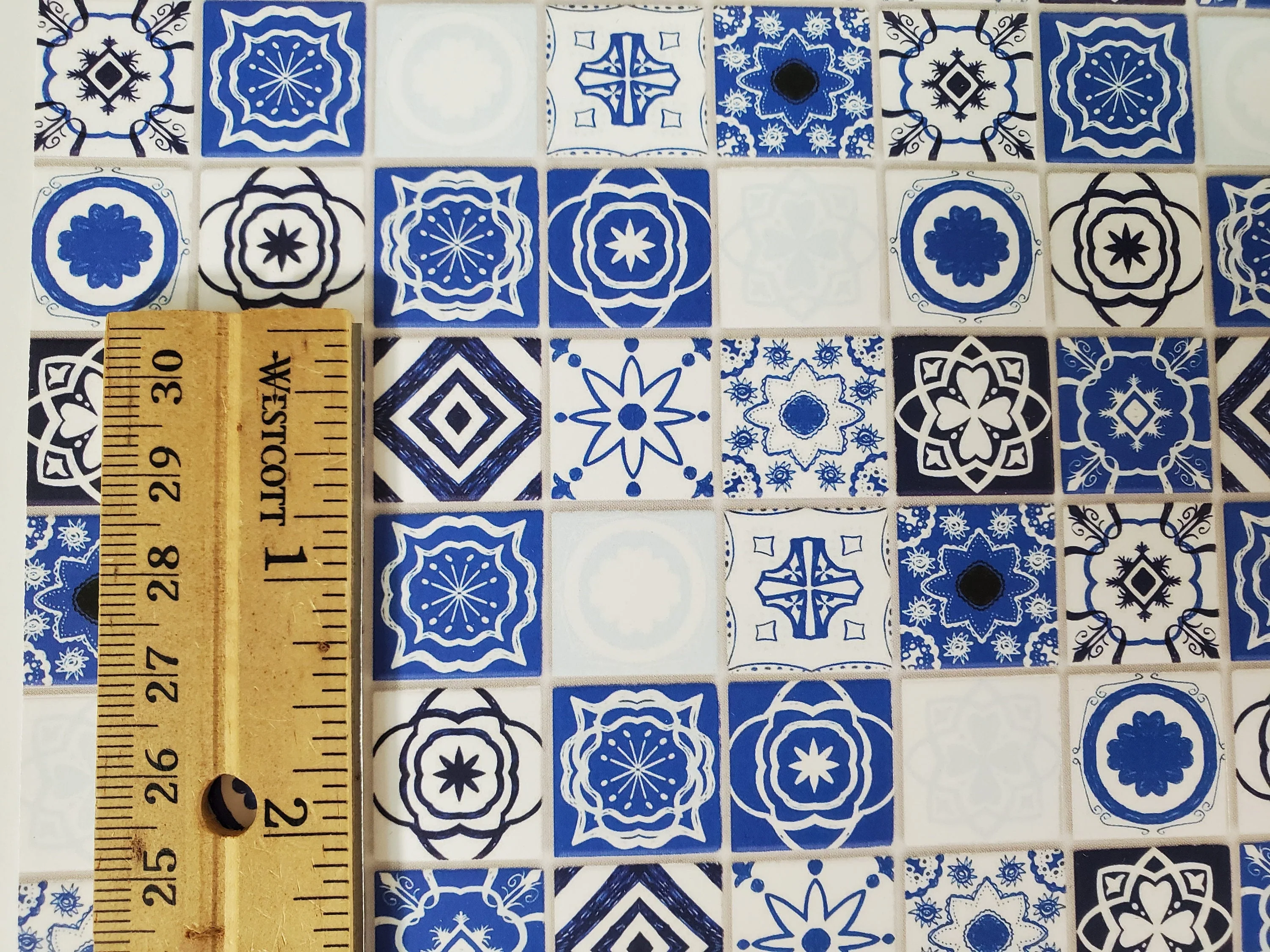 Dollhouse Blue and White Tile Square Mediterranean Style Embossed Card Miniature Flooring - Image 3