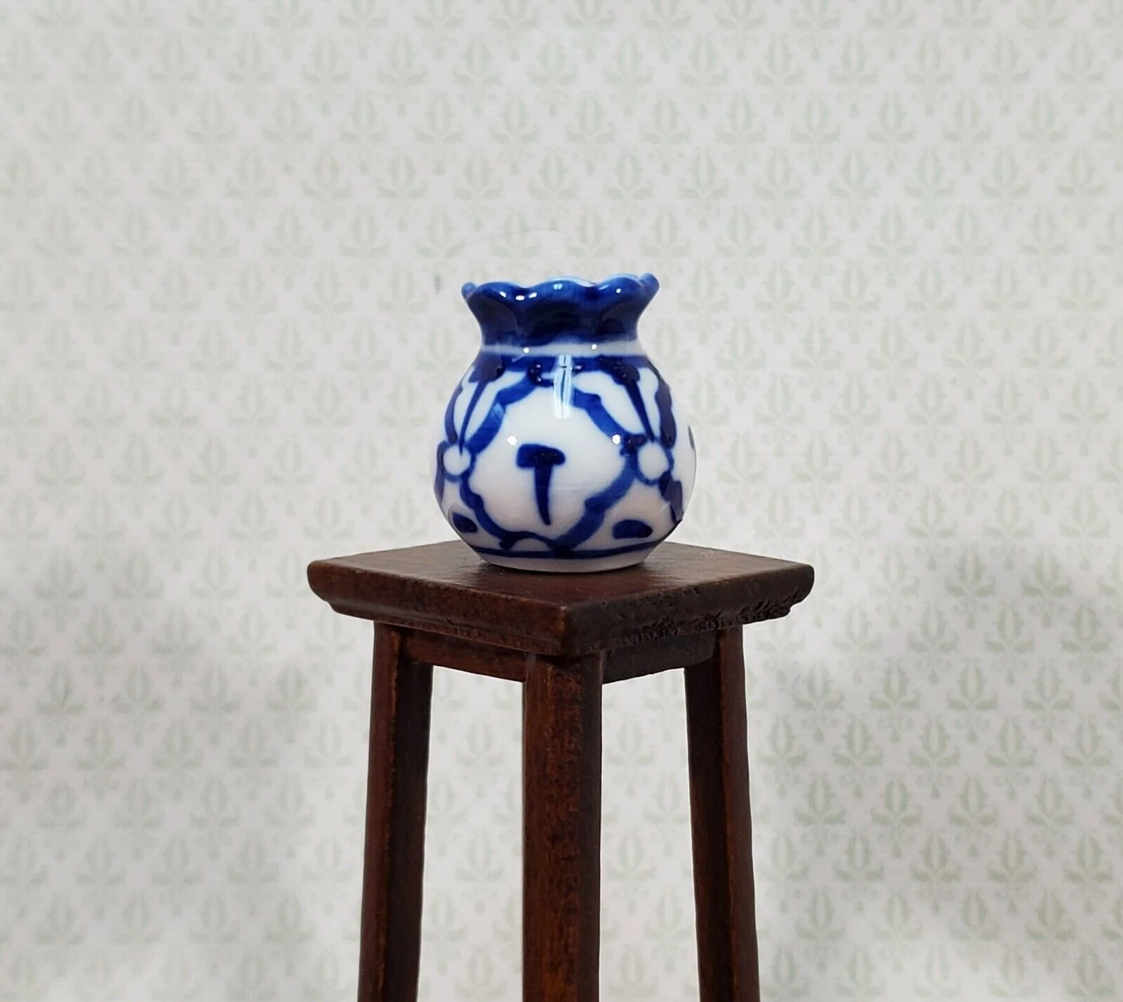 Dollhouse Blue & White Vase LARGE for Flowers Ceramic 1:12 Scale Miniature - Image 2
