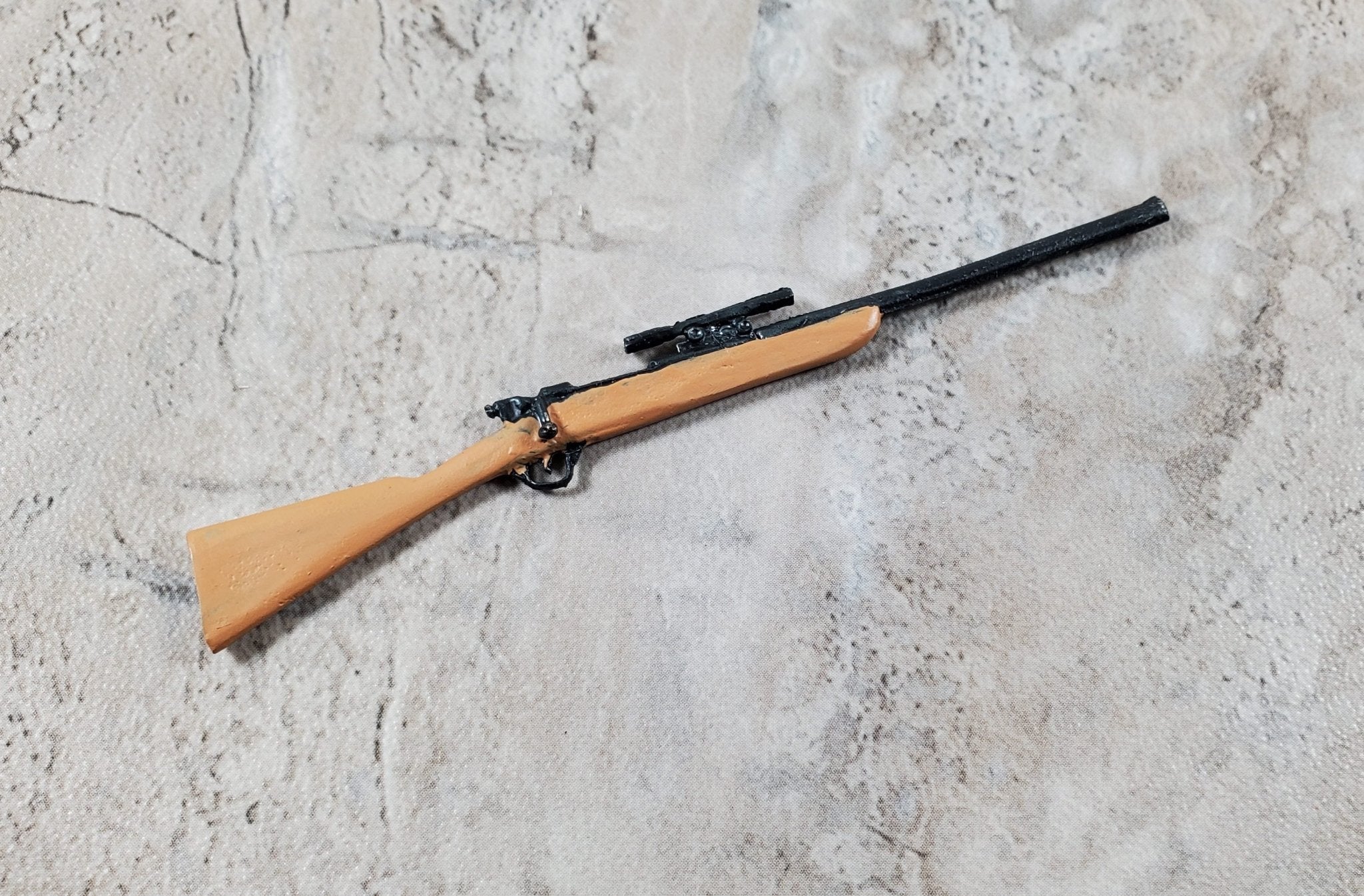 Dollhouse Bolt Action Rifle with Scope Prop 1:12 Scale Painted Metal Light Stock